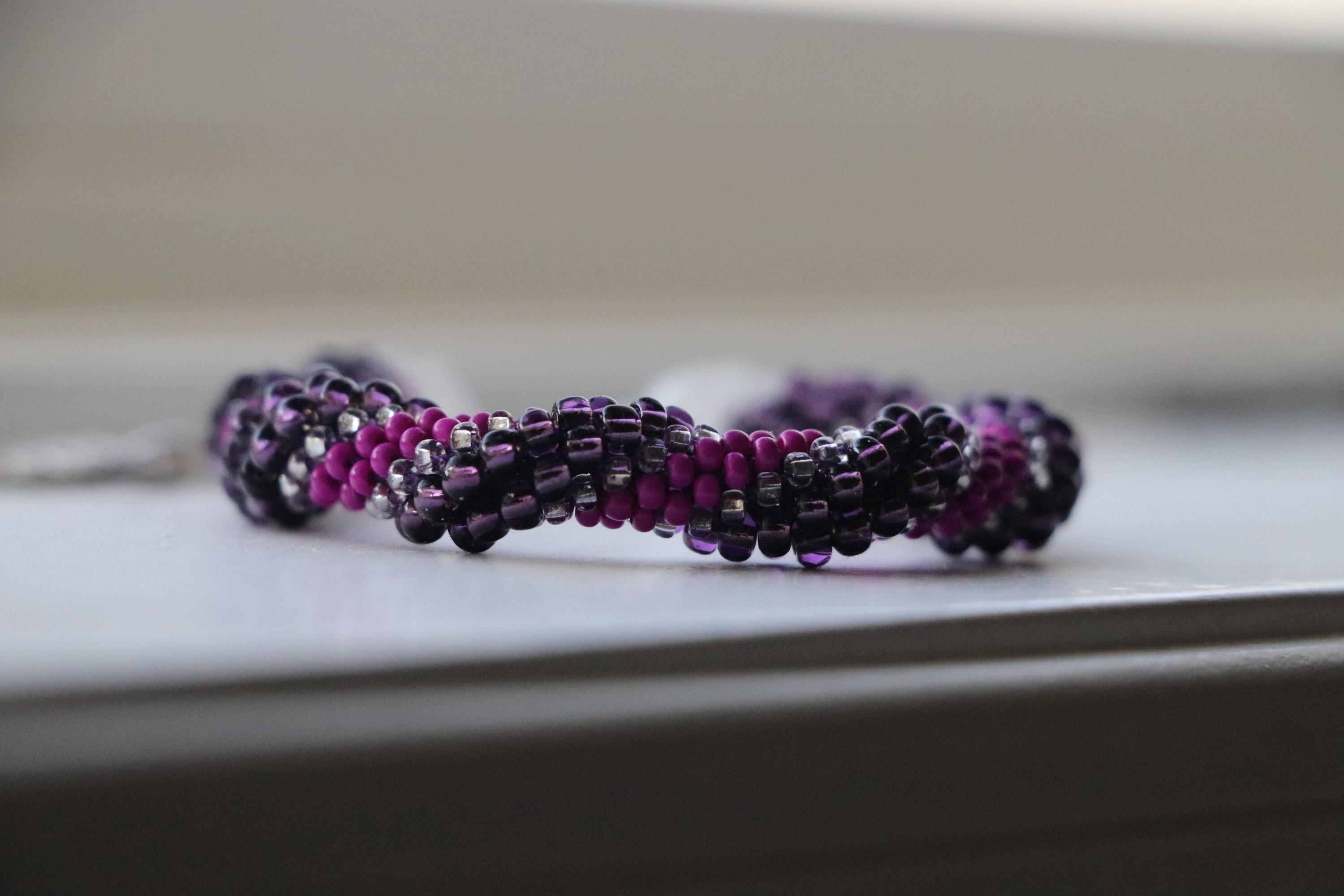 Purple and Pink Beaded Bracelet