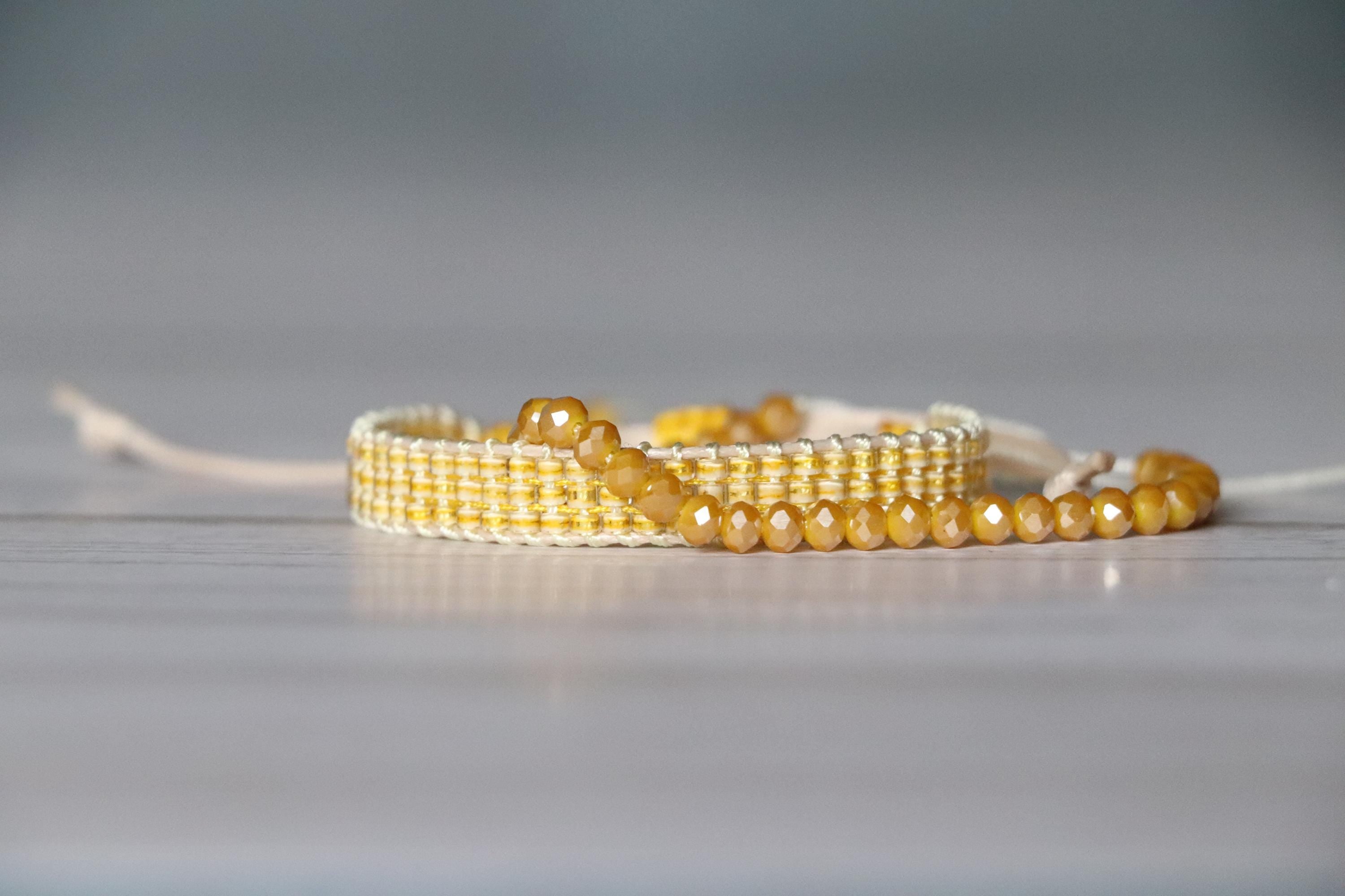 Radiant Yellow Bracelet Set – Handmade Woven and Beaded Bracelets in Bright Yellow