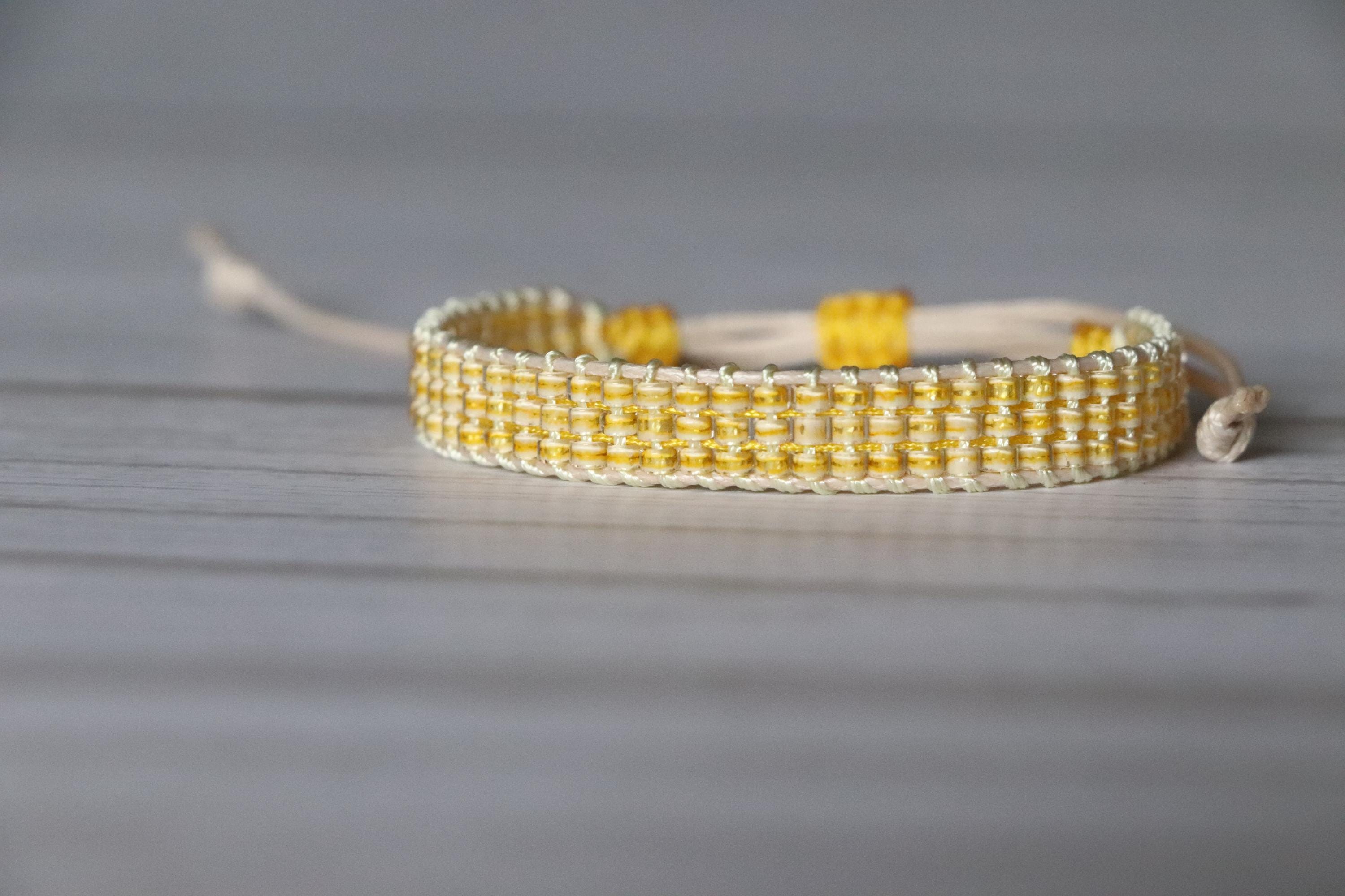Radiant Yellow Bracelet Set – Handmade Woven and Beaded Bracelets in Bright Yellow