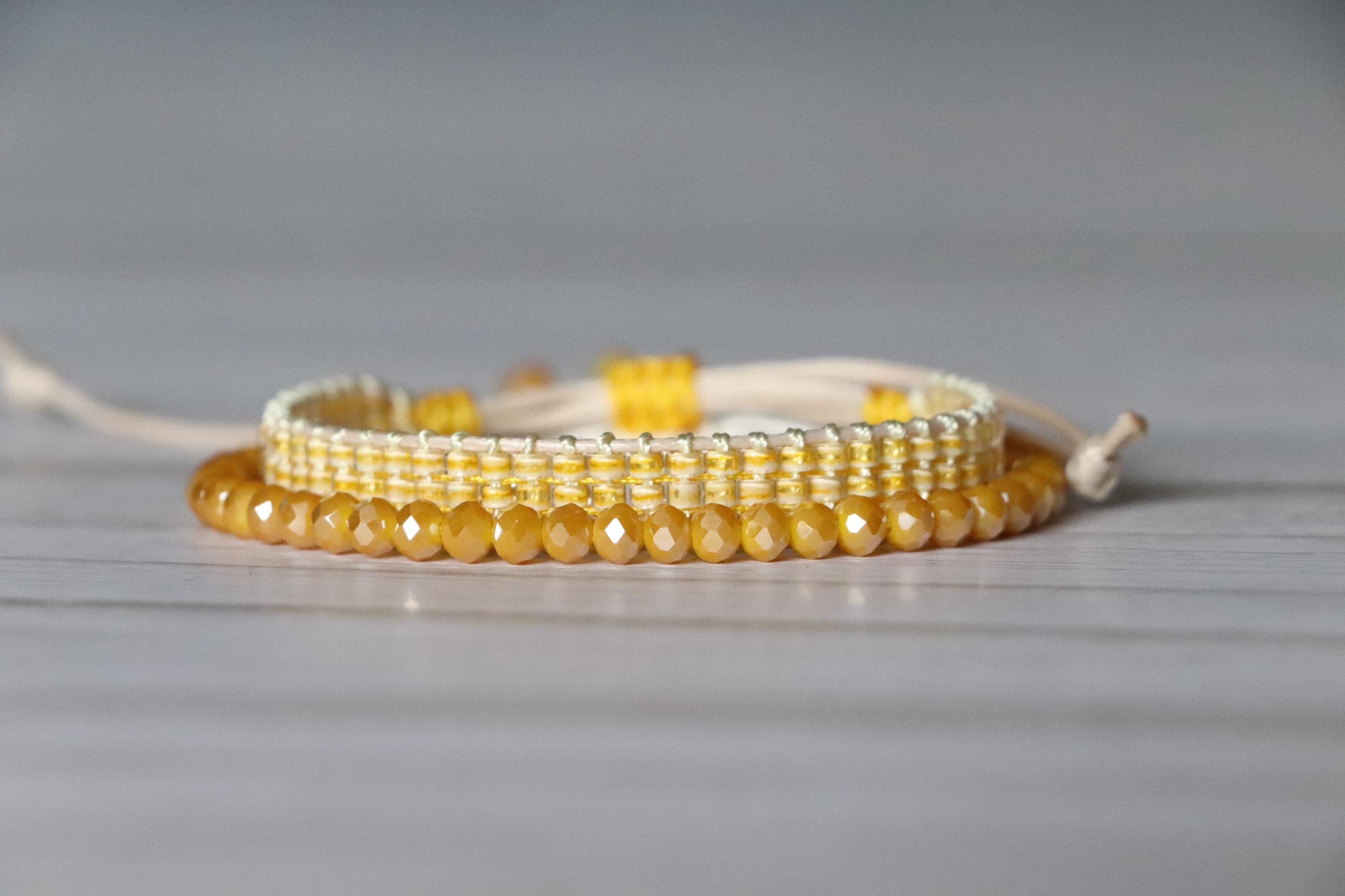 Radiant Yellow Bracelet Set – Handmade Woven and Beaded Bracelets in Bright Yellow
