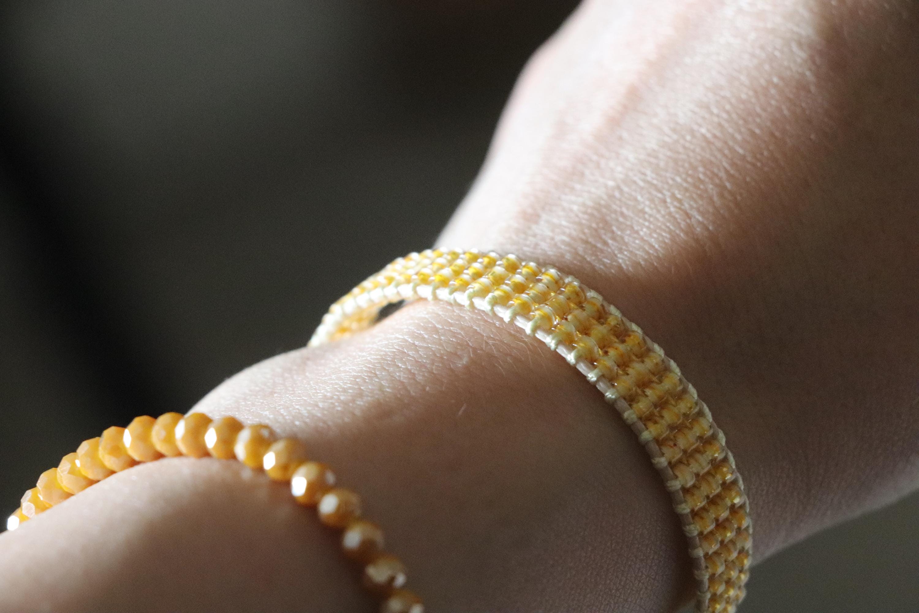 Radiant Yellow Bracelet Set – Handmade Woven and Beaded Bracelets in Bright Yellow