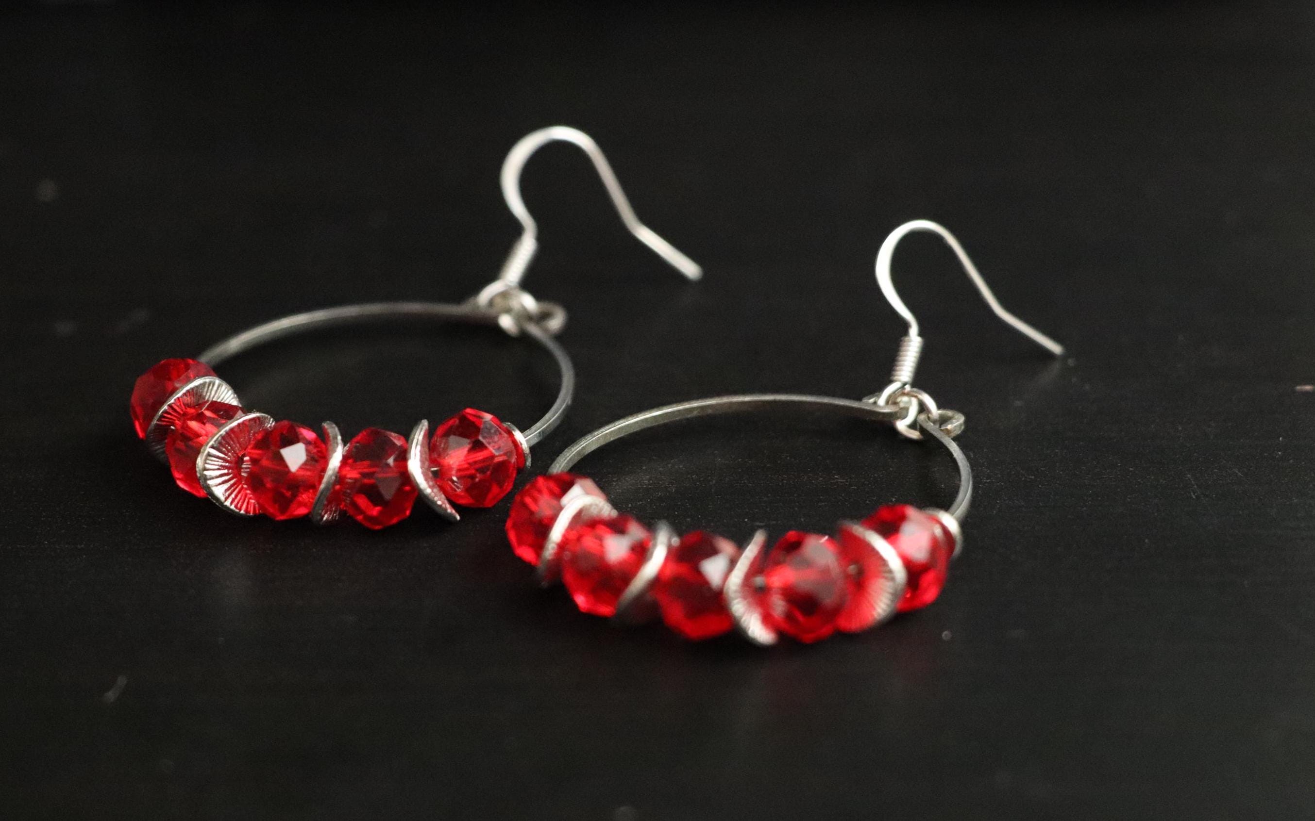Red Bead Hoop Earrings