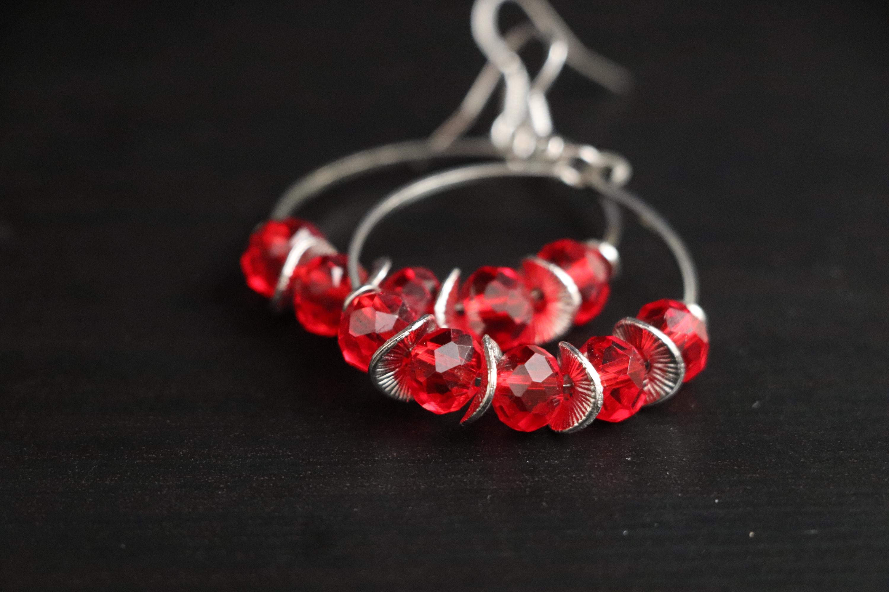 Red Bead Hoop Earrings