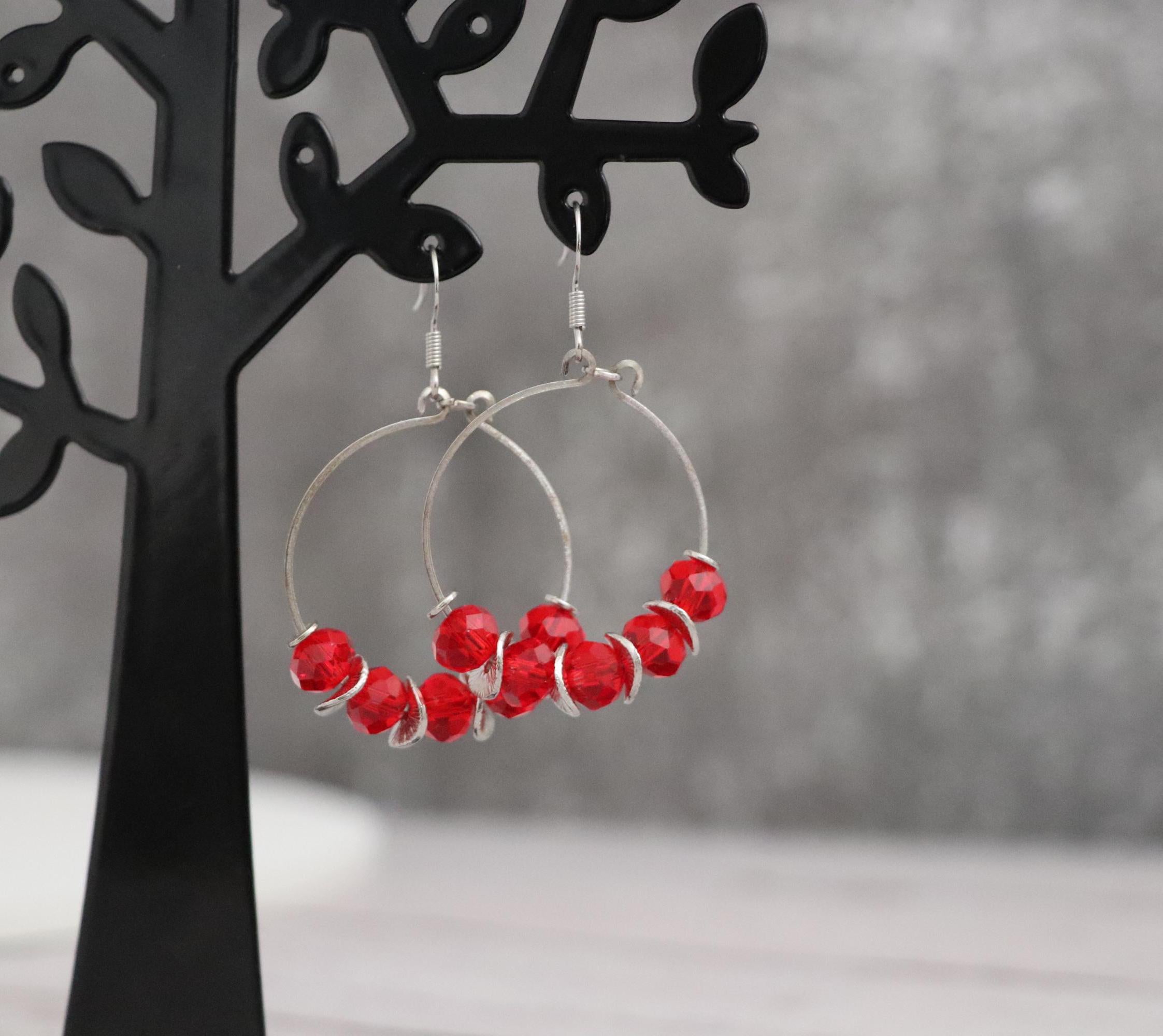Red Bead Hoop Earrings