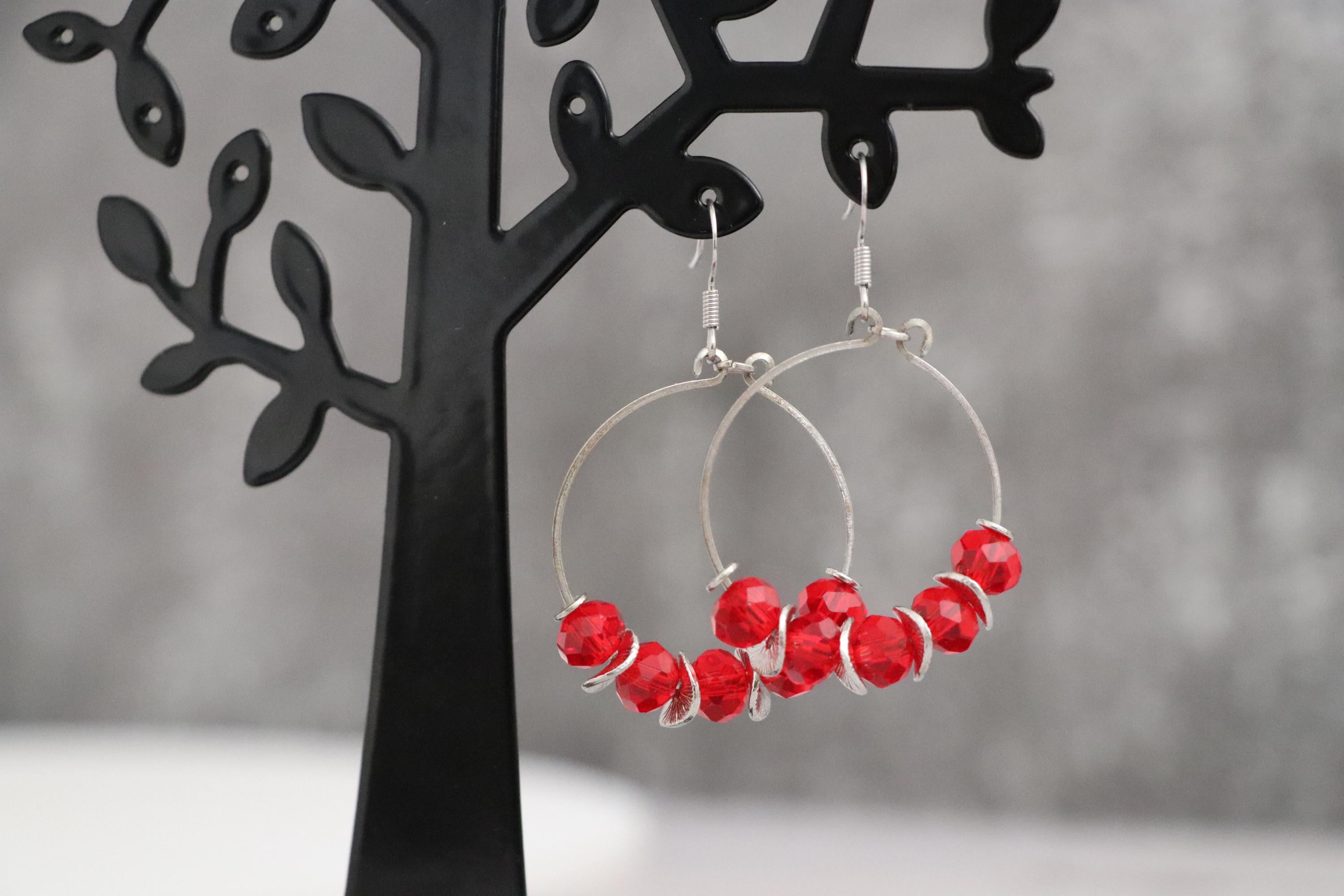 Red Bead Hoop Earrings