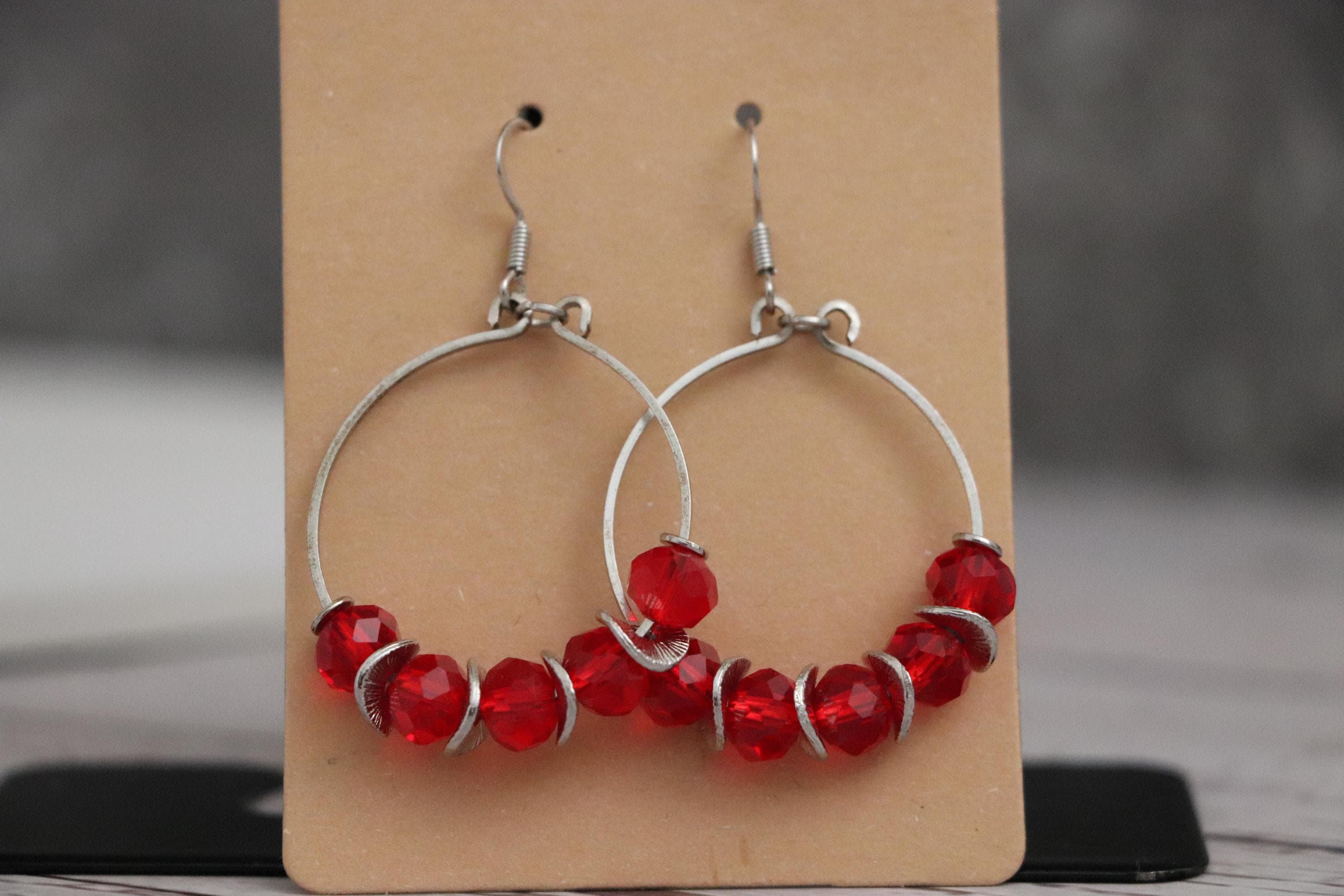 Red Bead Hoop Earrings
