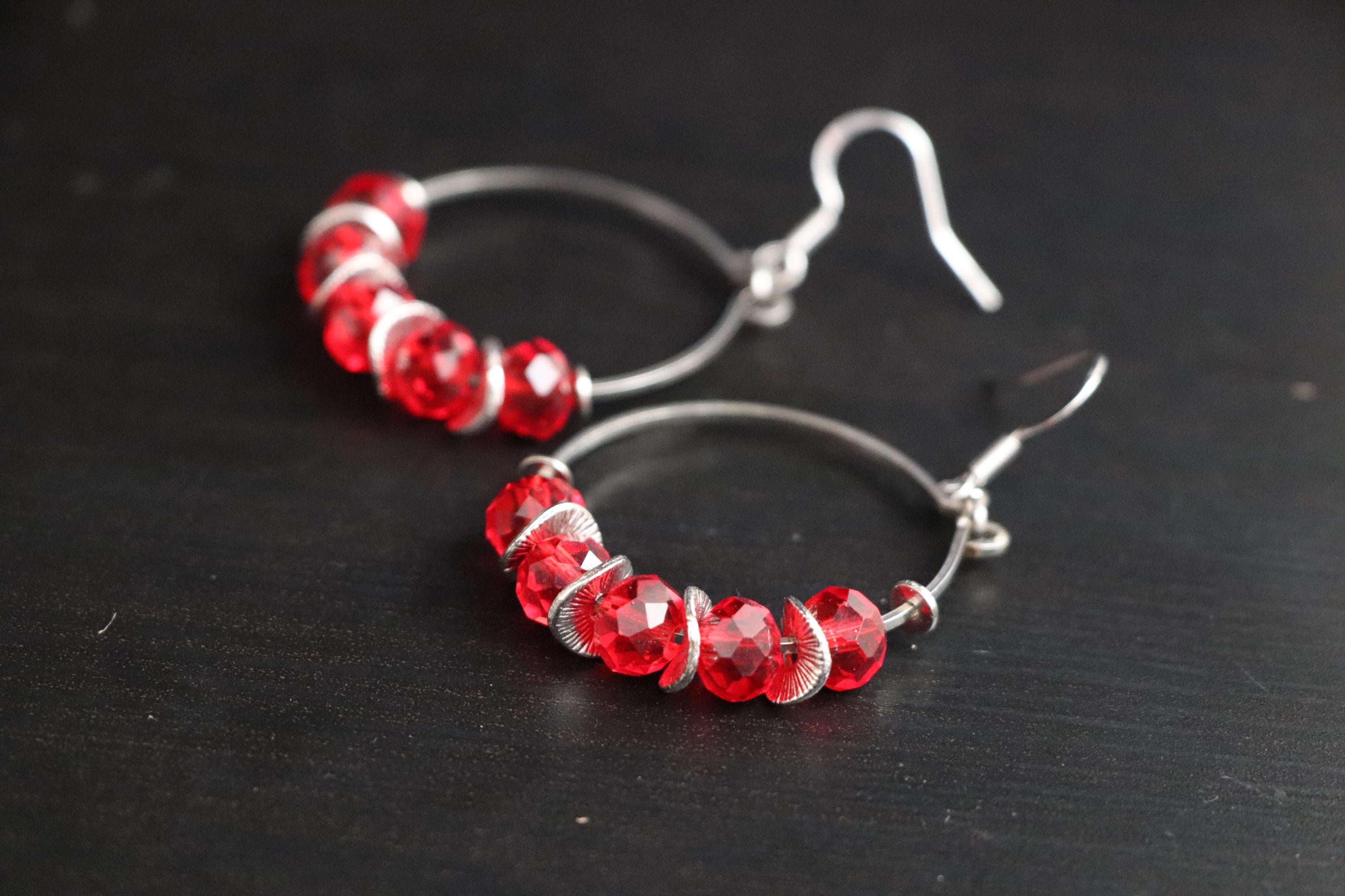 Red Bead Hoop Earrings