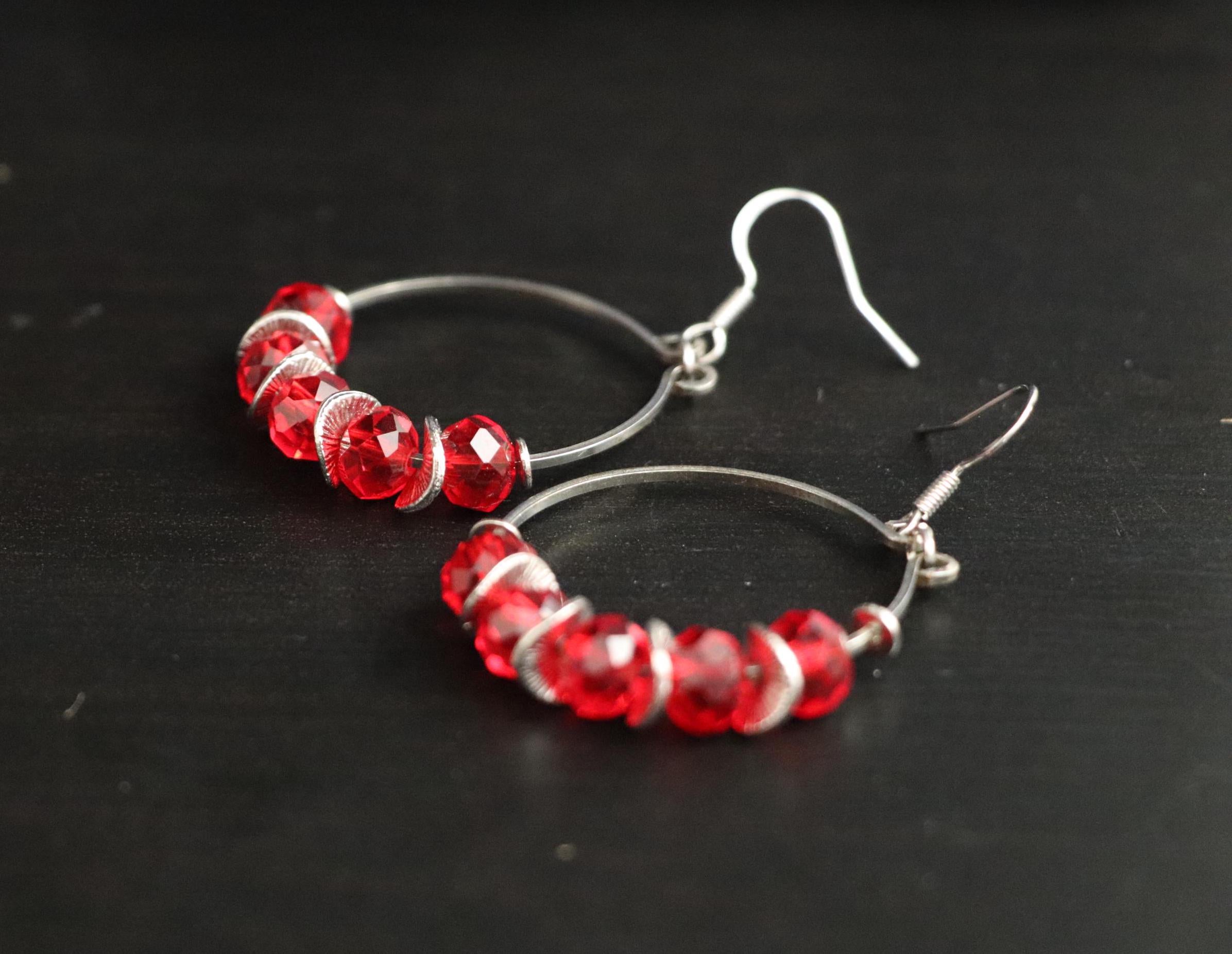 Red Bead Hoop Earrings