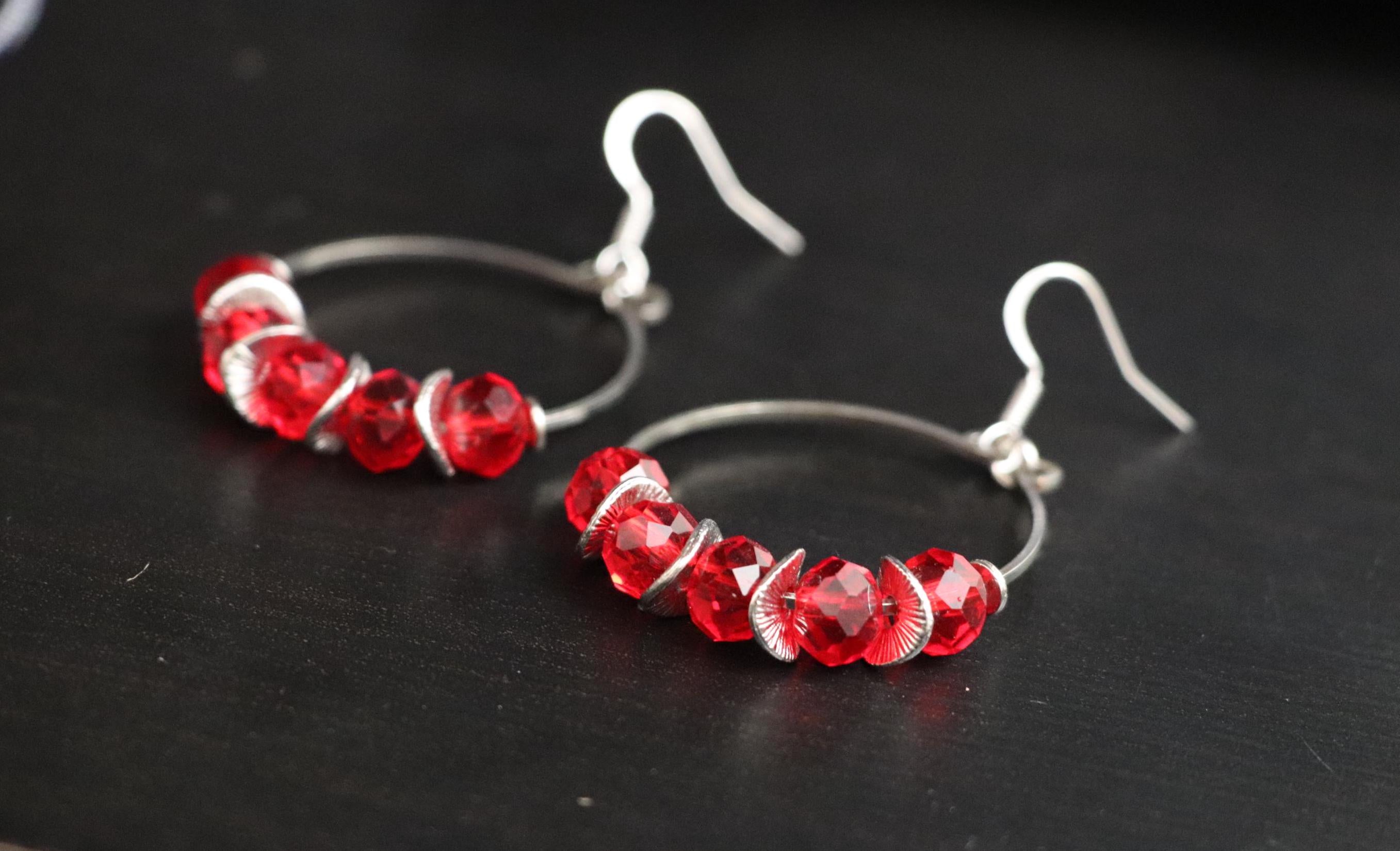 Red Bead Hoop Earrings