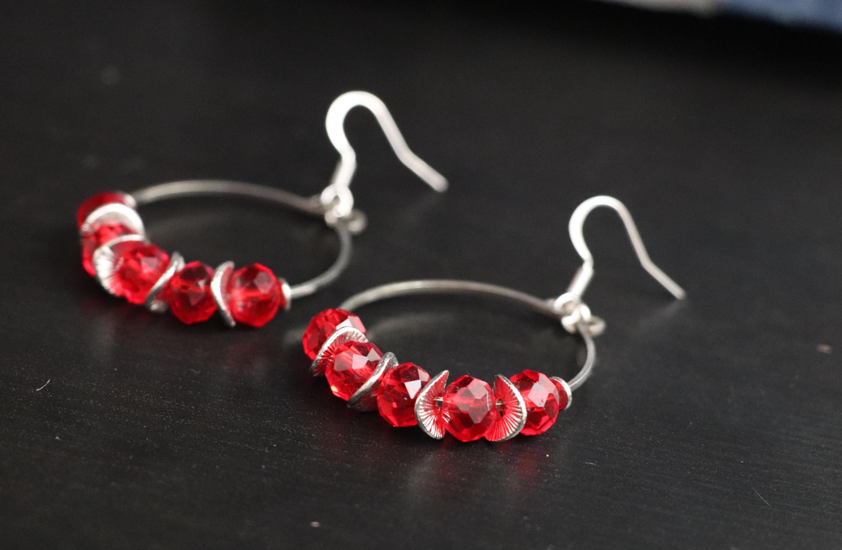 Red Bead Hoop Earrings