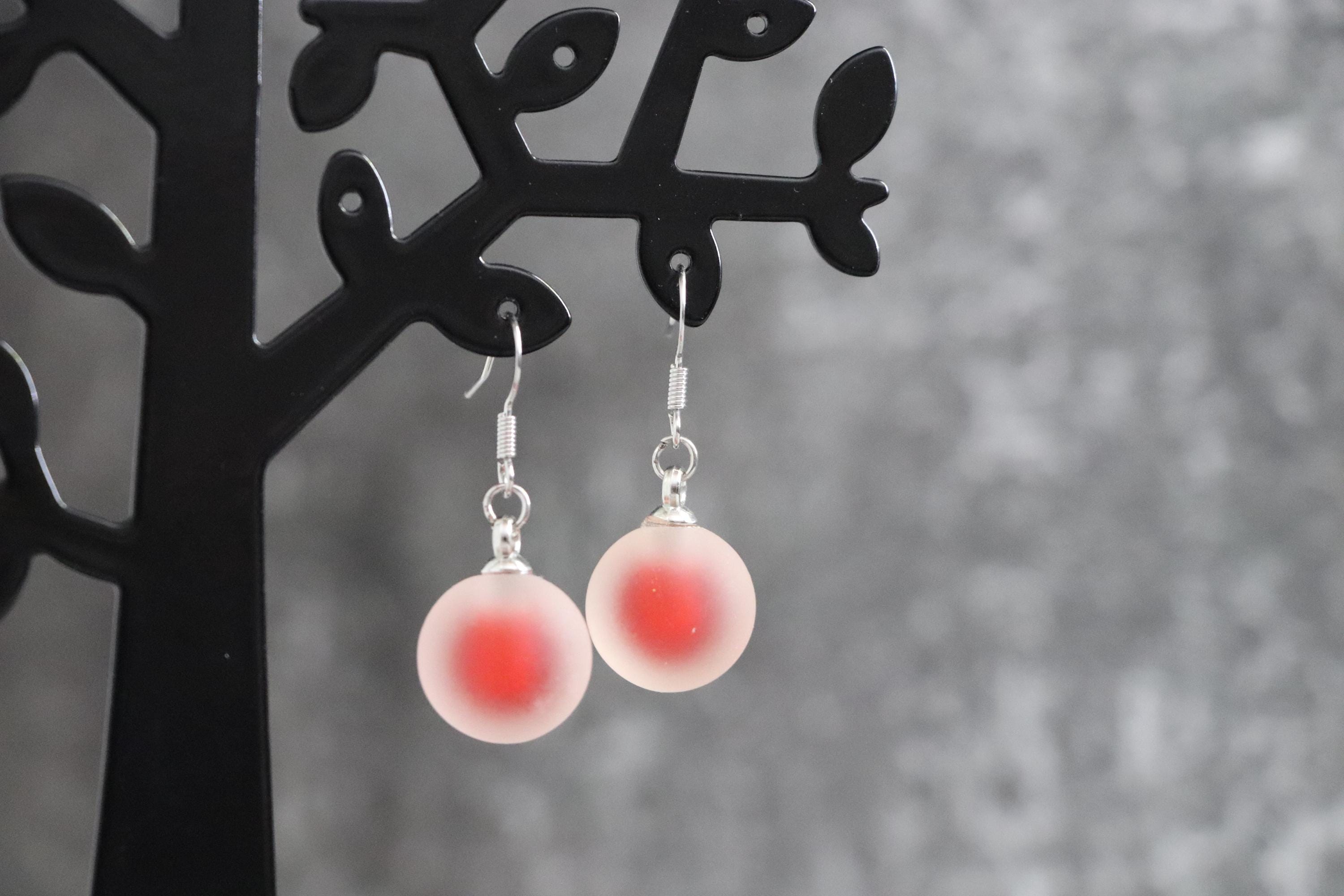 Red Dangle Ball Earrings