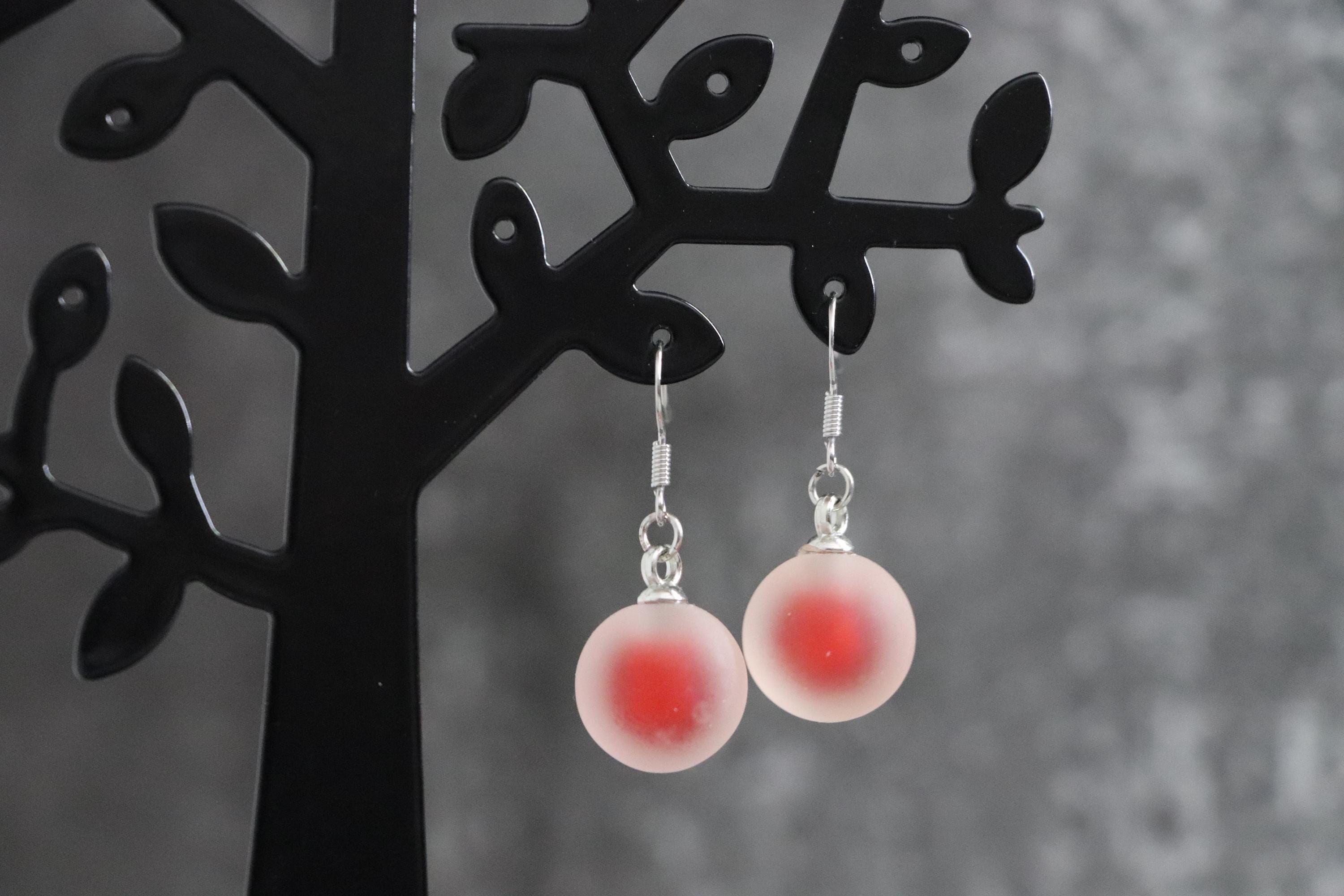 Red Dangle Ball Earrings