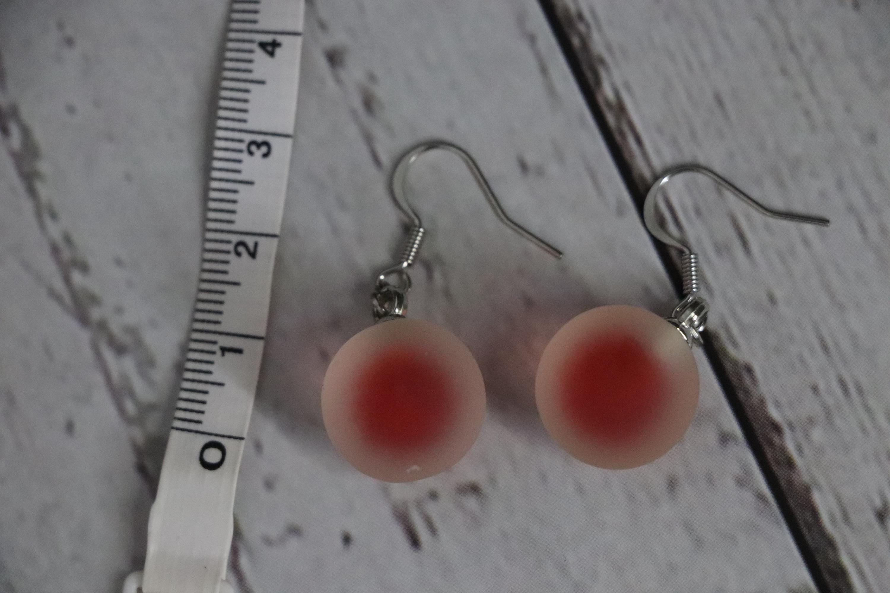 Red Dangle Ball Earrings