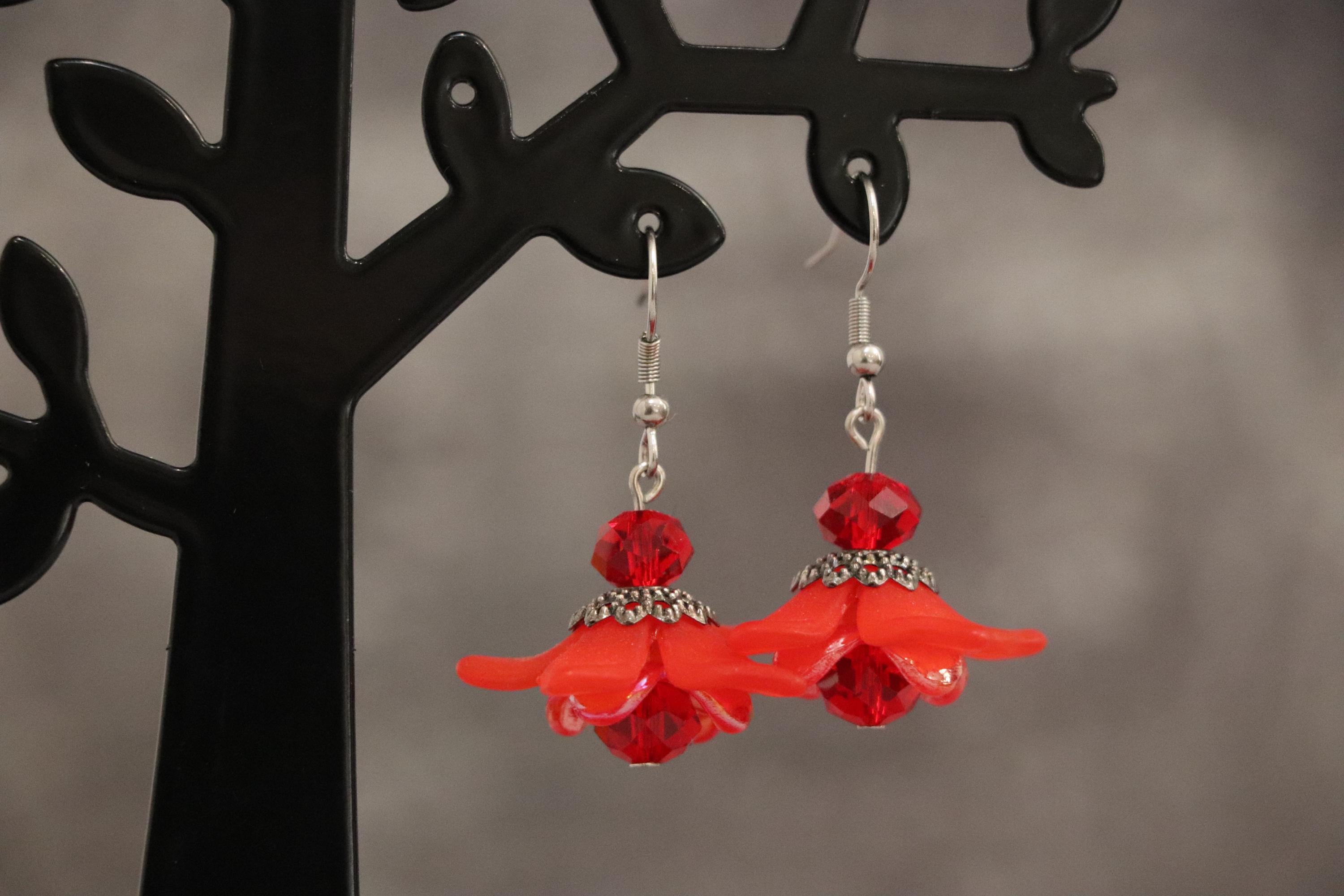 Red Flower Earrings