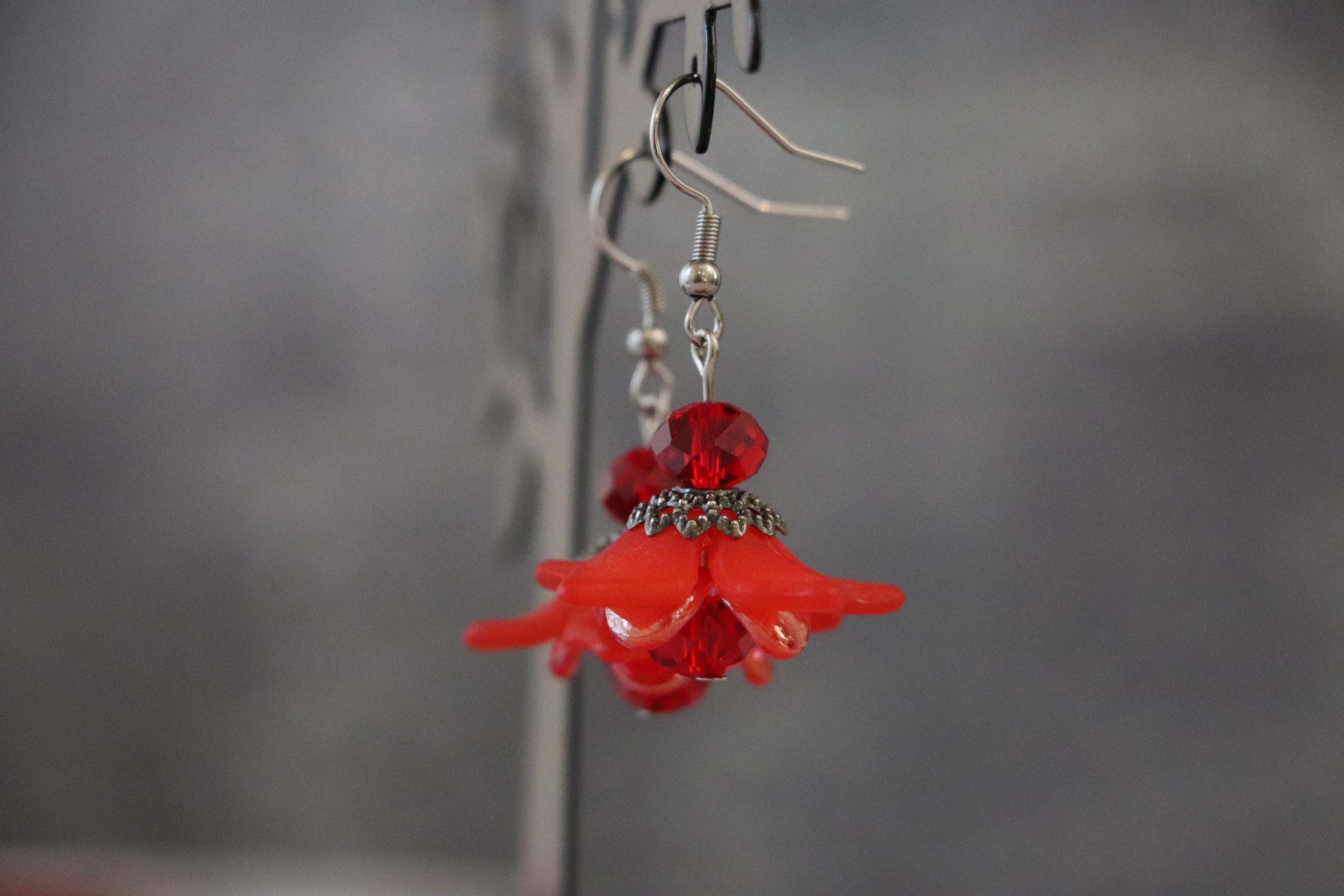 Red Flower Earrings
