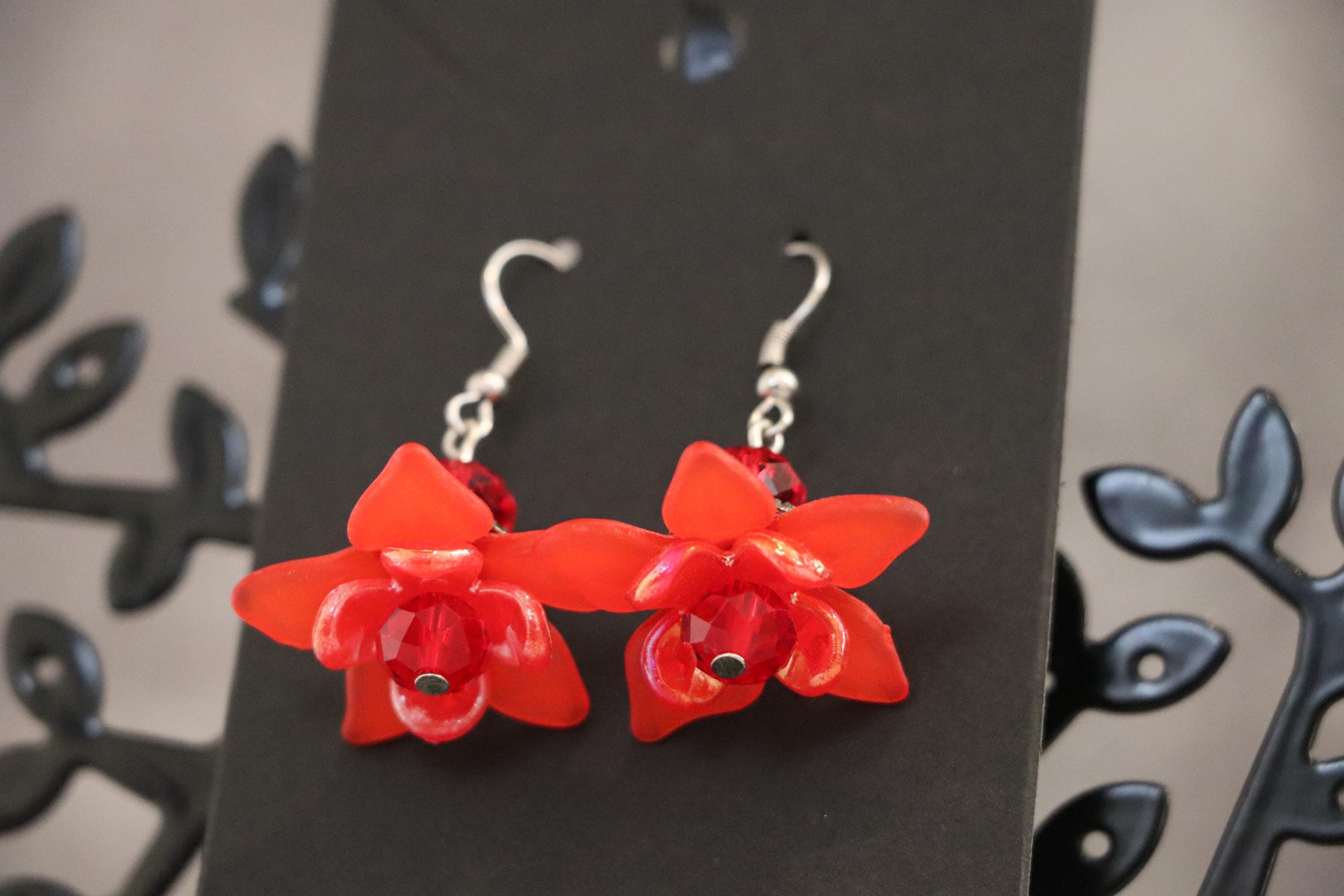 Red Flower Earrings