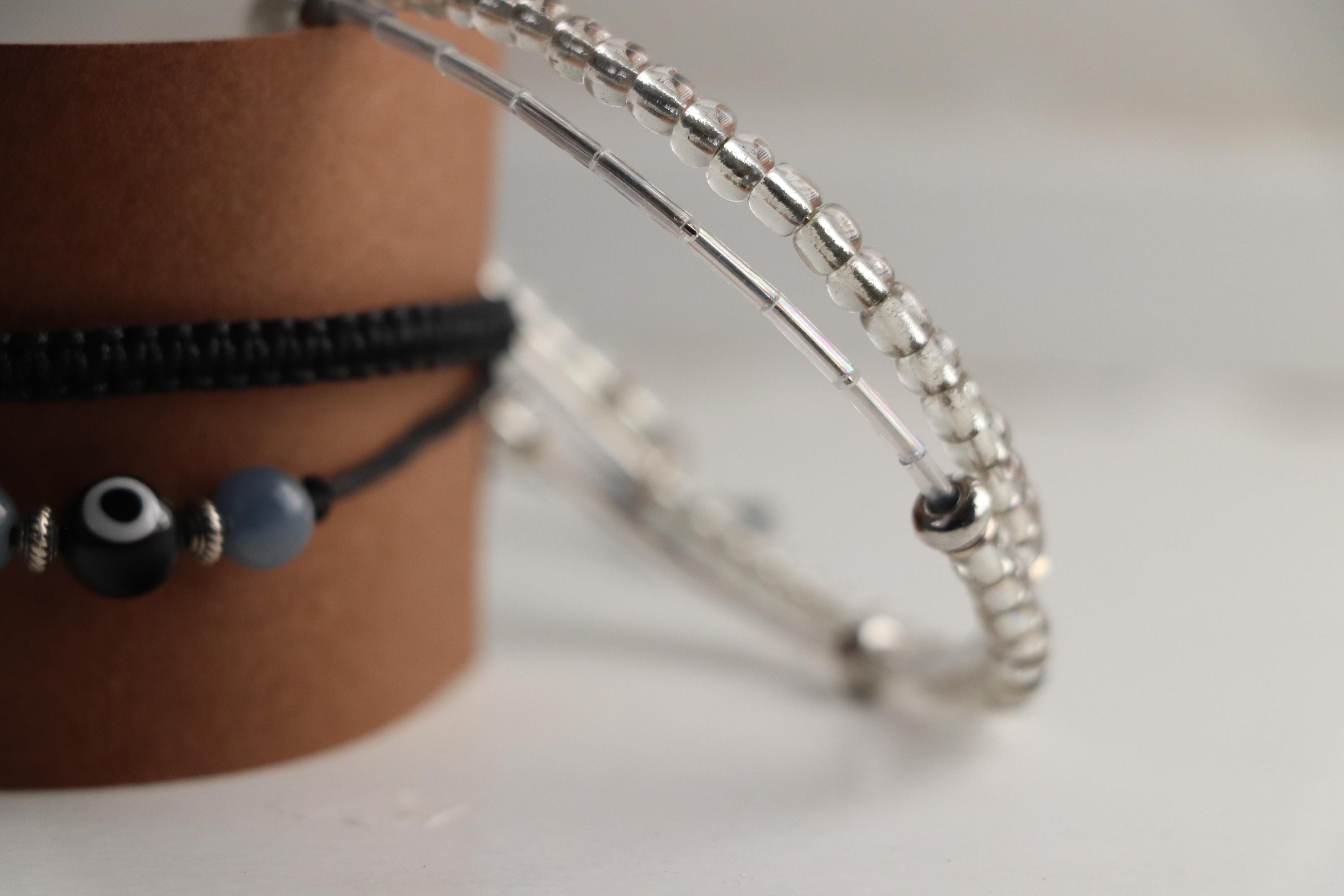Silver & Black Unisex Triple Bracelets Set 008