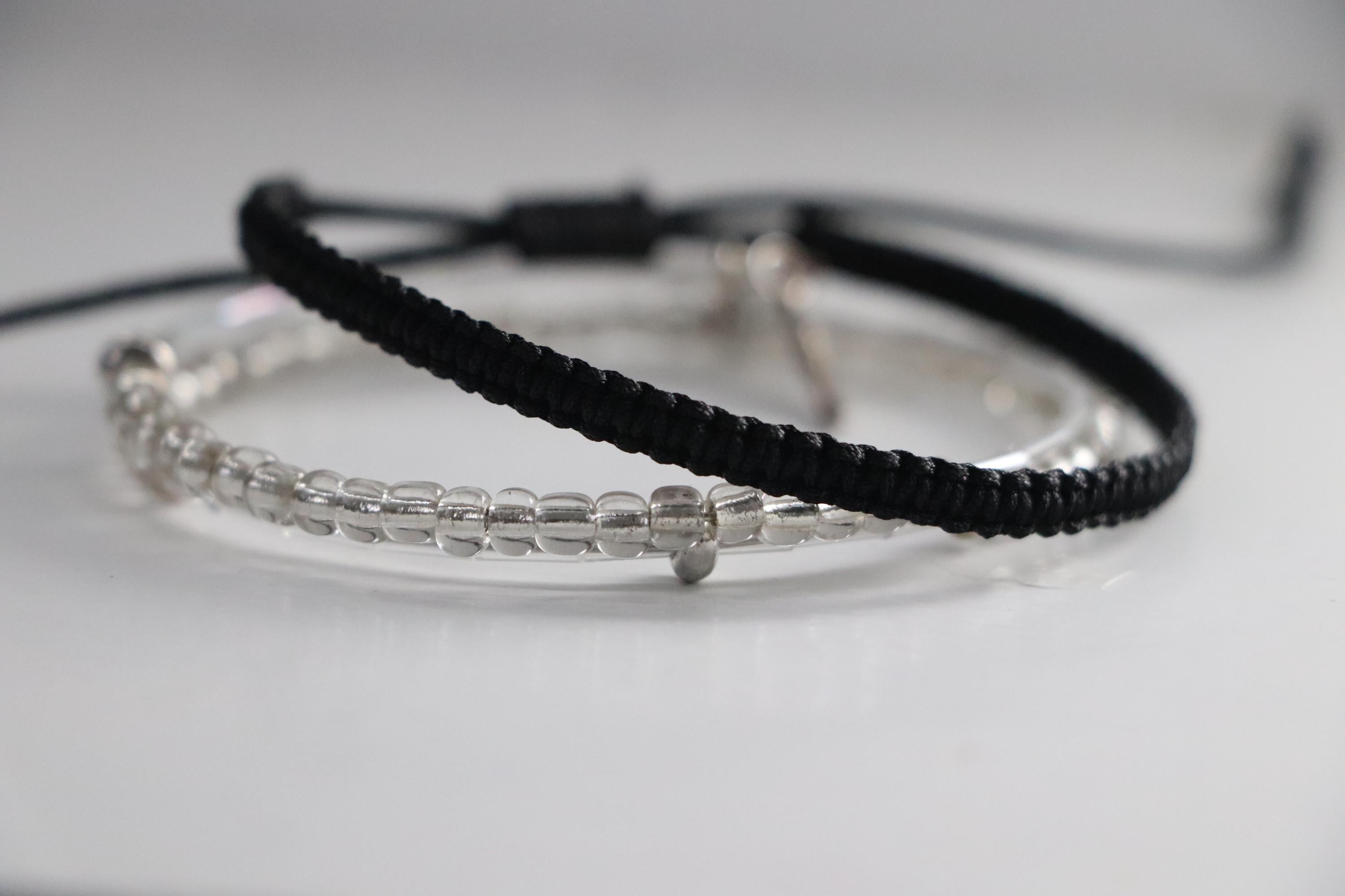 Silver & Black Unisex Triple Bracelets Set 008
