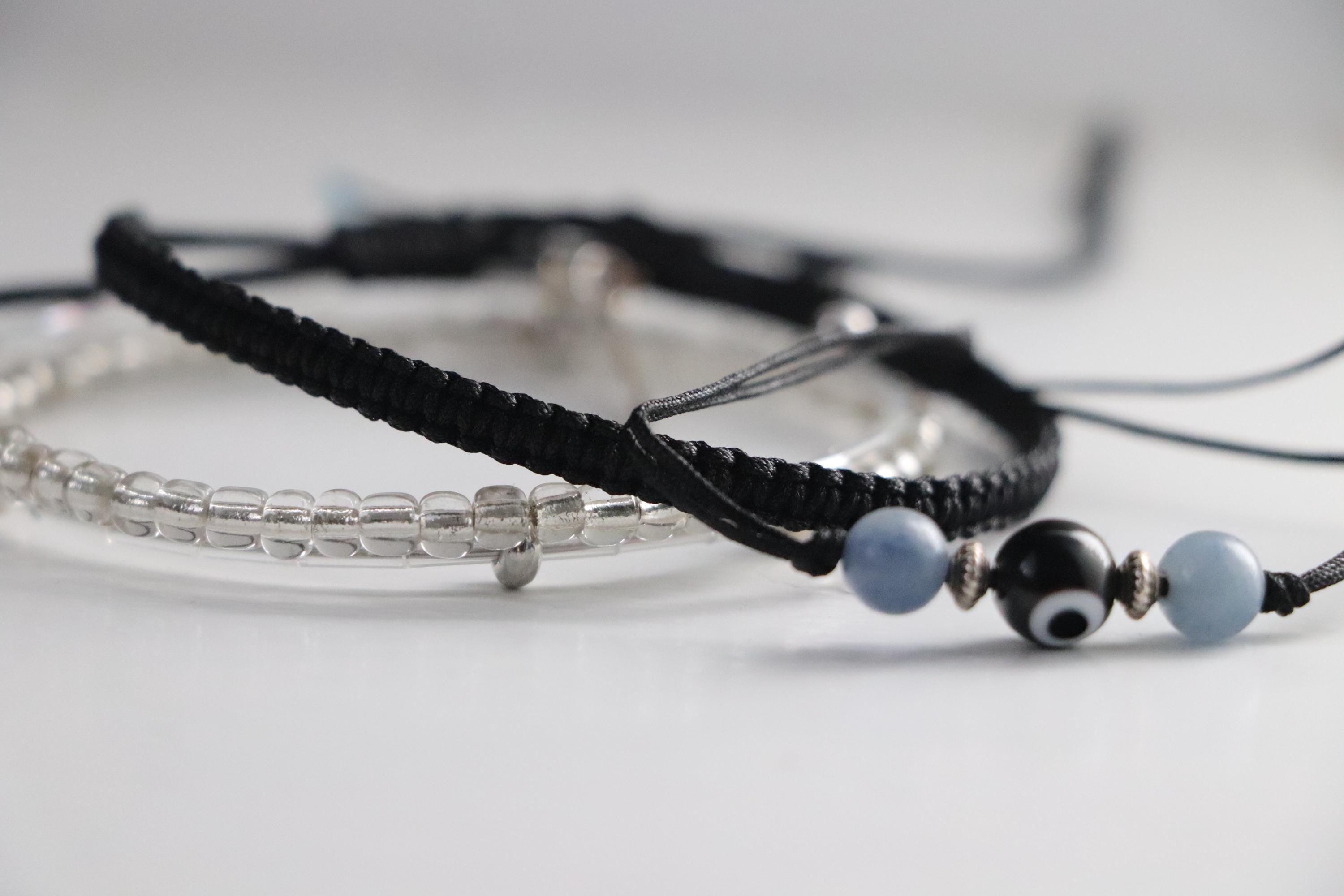 Silver & Black Unisex Triple Bracelets Set 008