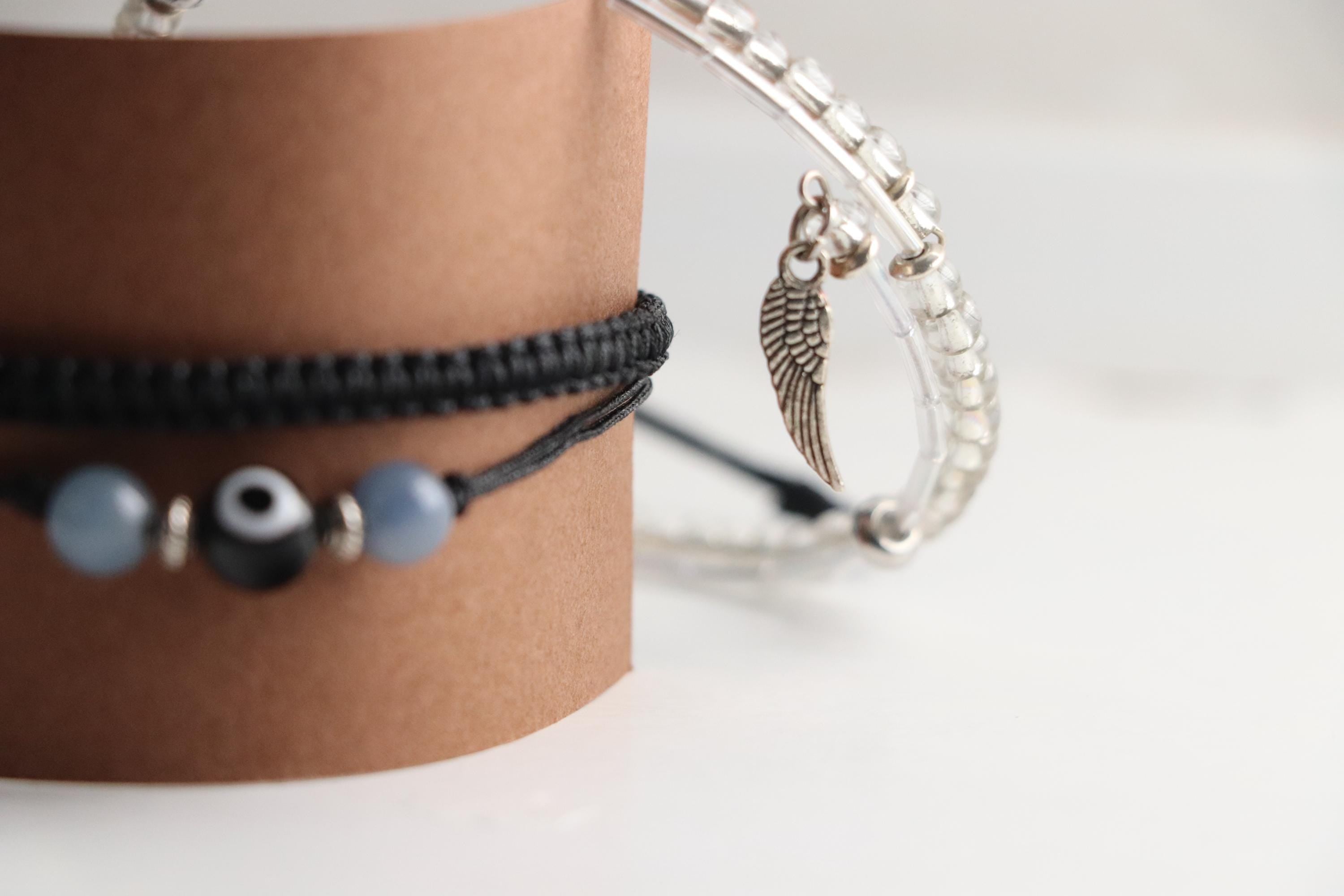 Silver & Black Unisex Triple Bracelets Set 008