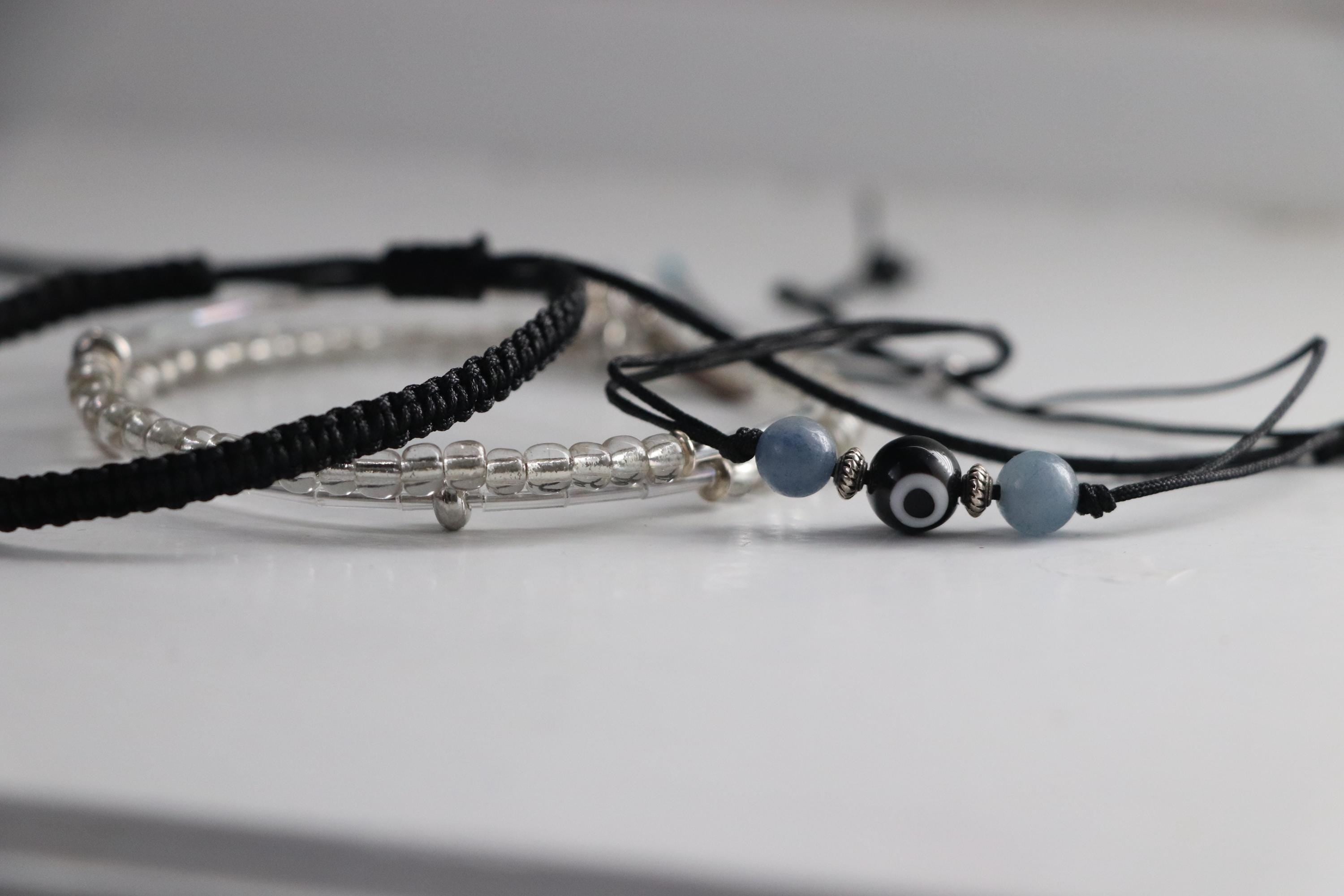 Silver & Black Unisex Triple Bracelets Set 008