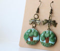 Tree Design Polymer Clay Earrings with Metal Frame