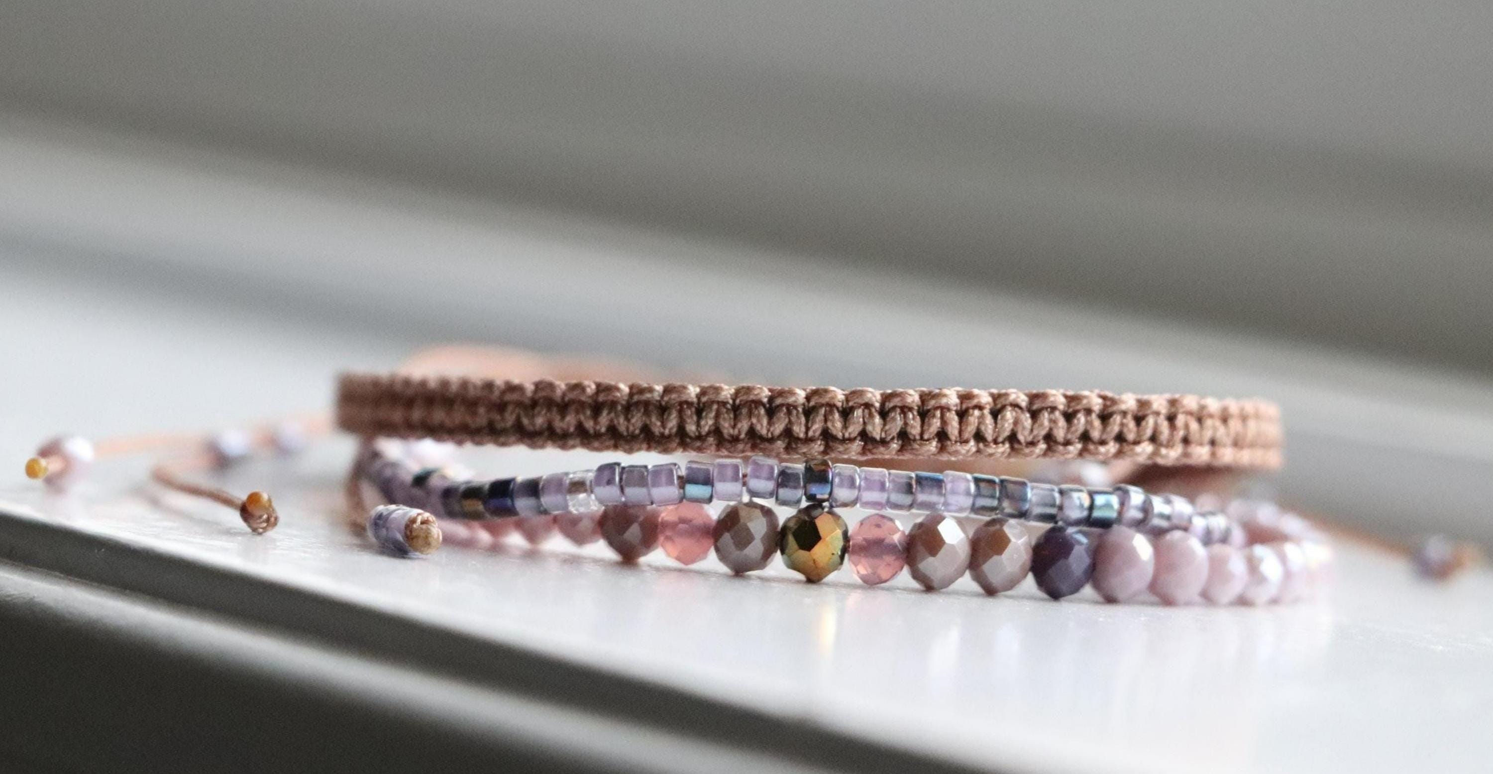 Triple Layer Macrame Bracelet – Handmade with Two Types of Beads