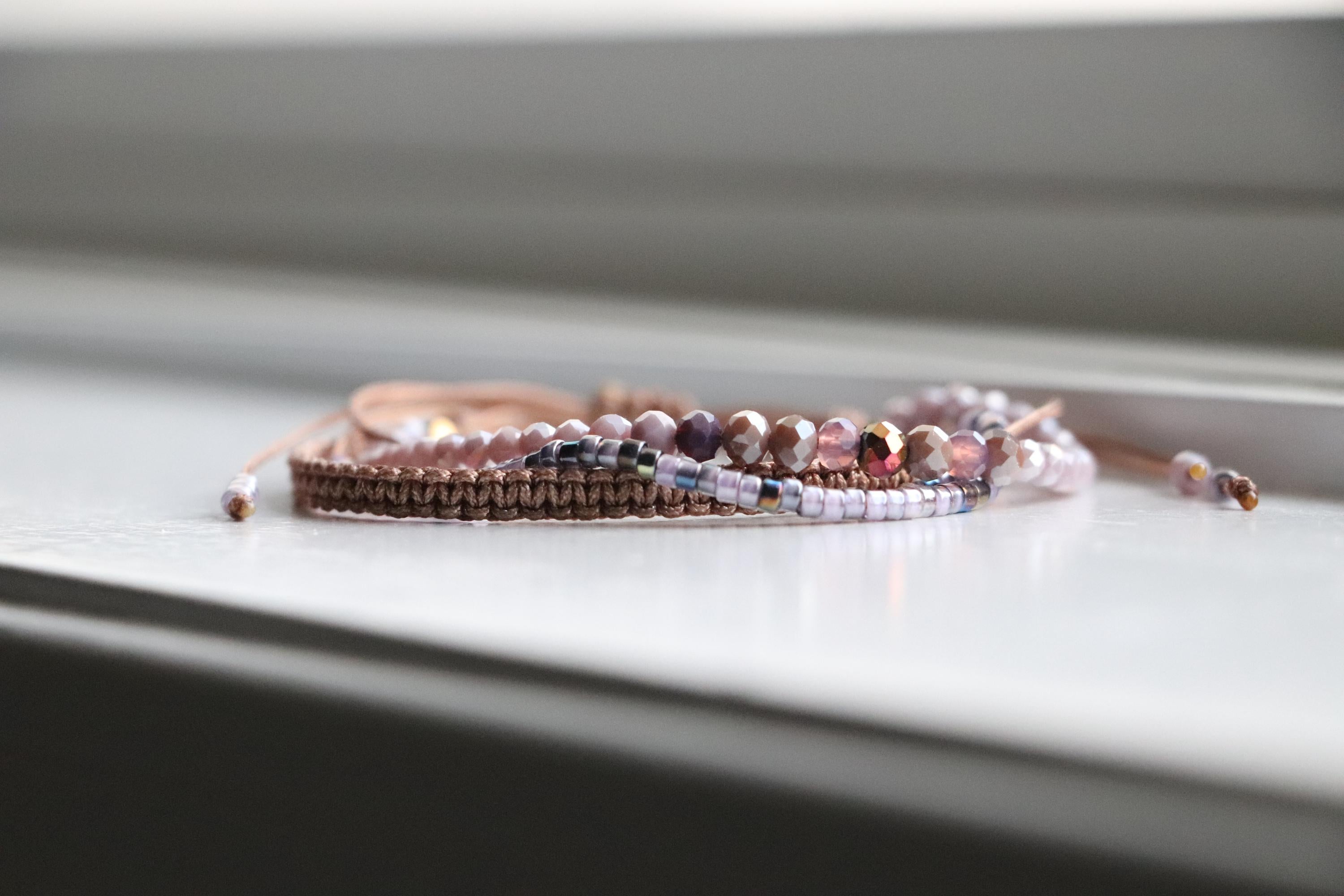 Triple Layer Macrame Bracelet – Handmade with Two Types of Beads