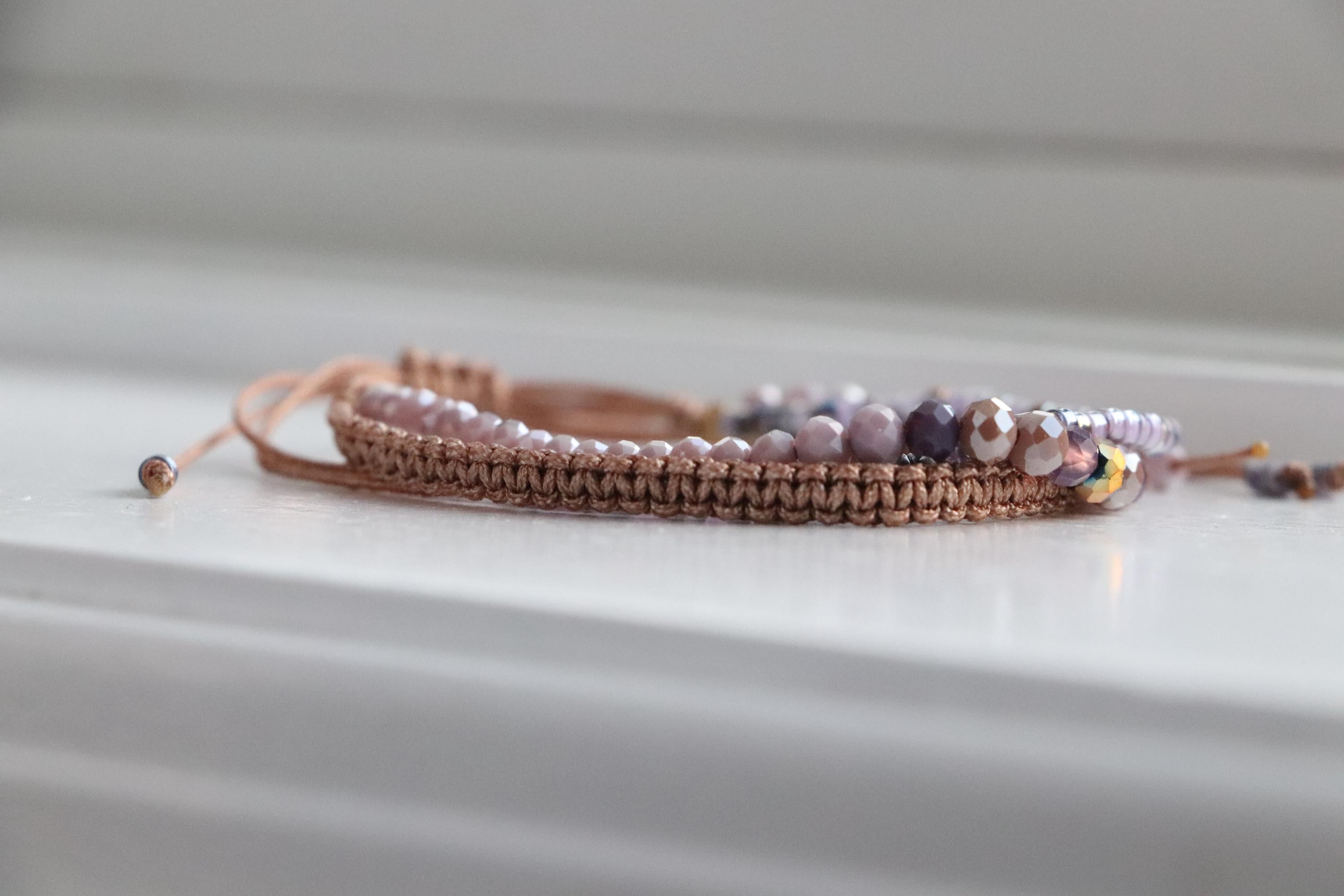 Triple Layer Macrame Bracelet – Handmade with Two Types of Beads