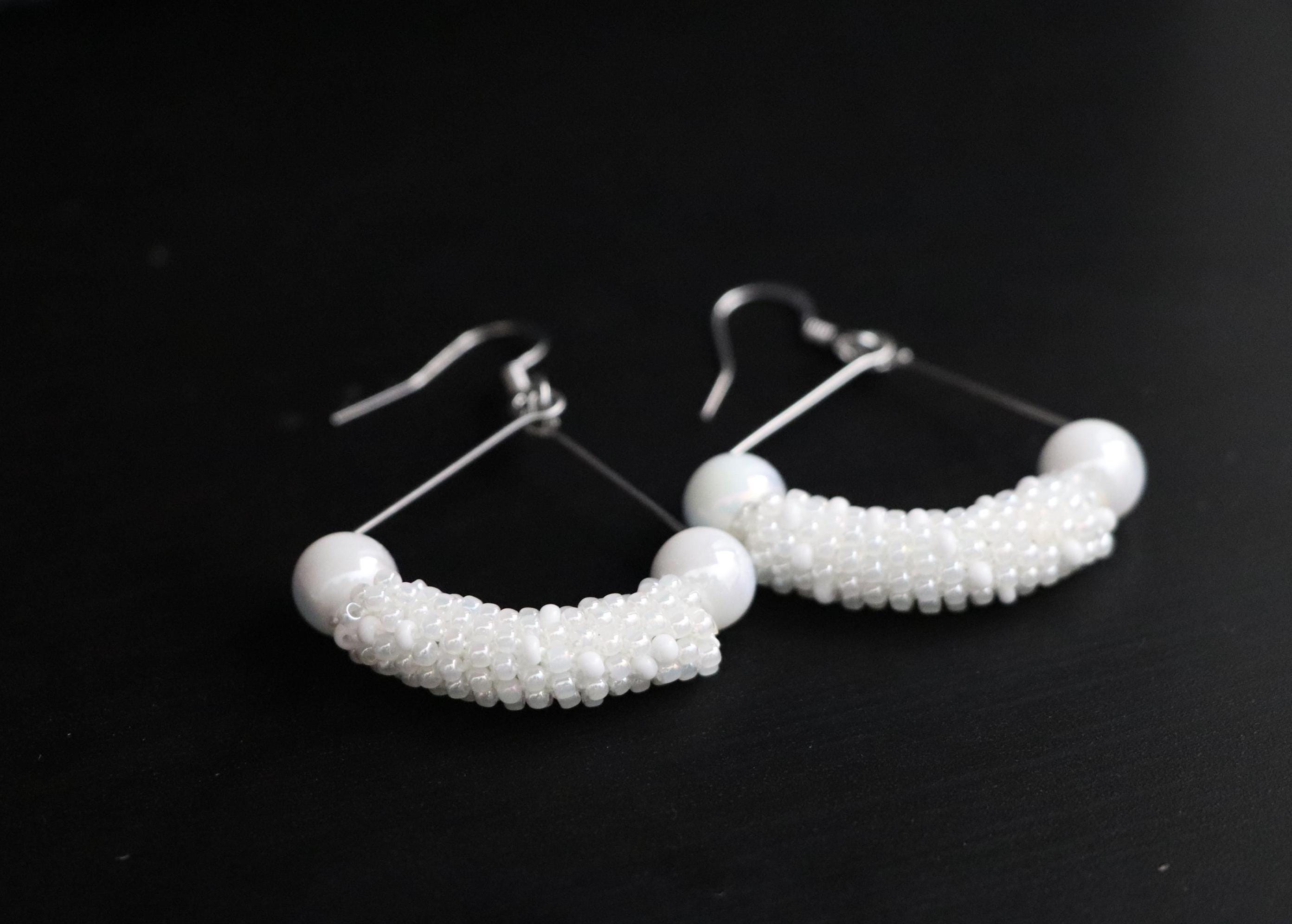 White Beaded Earrings with Big Beads