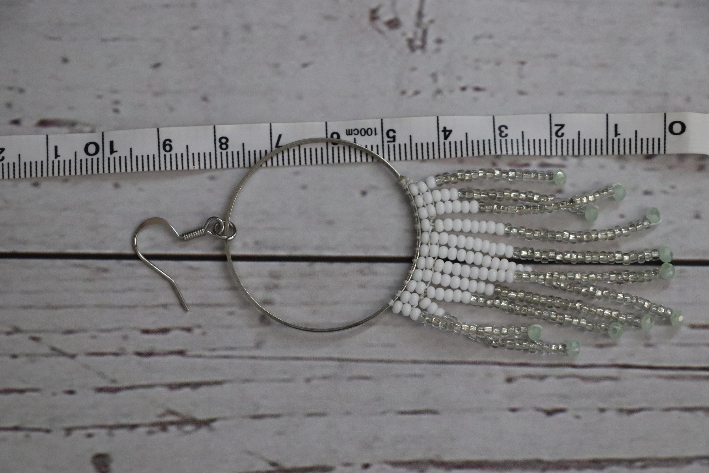 White & Bright Grey Beaded Dangle Earrings
