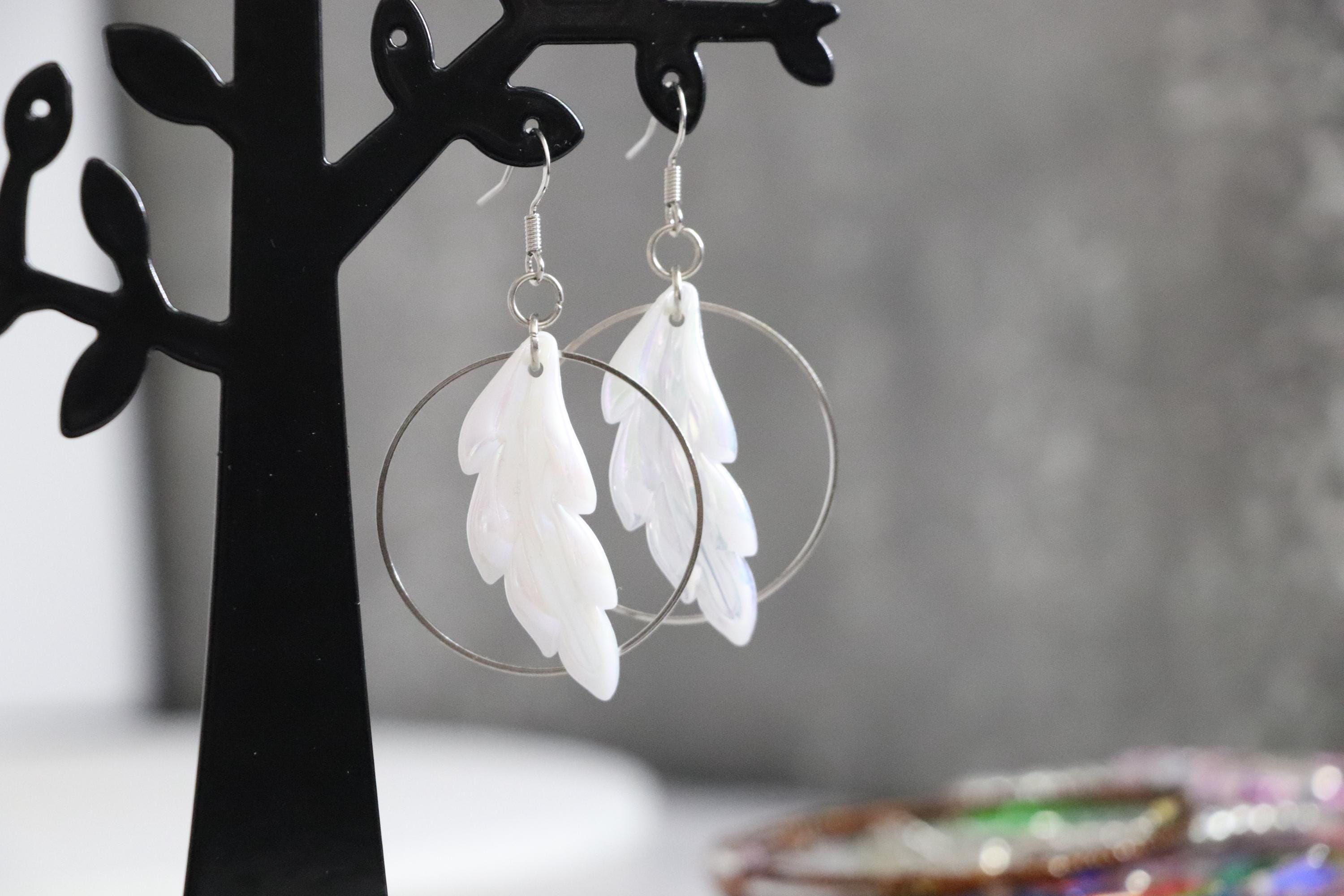 White Leaf Earrings