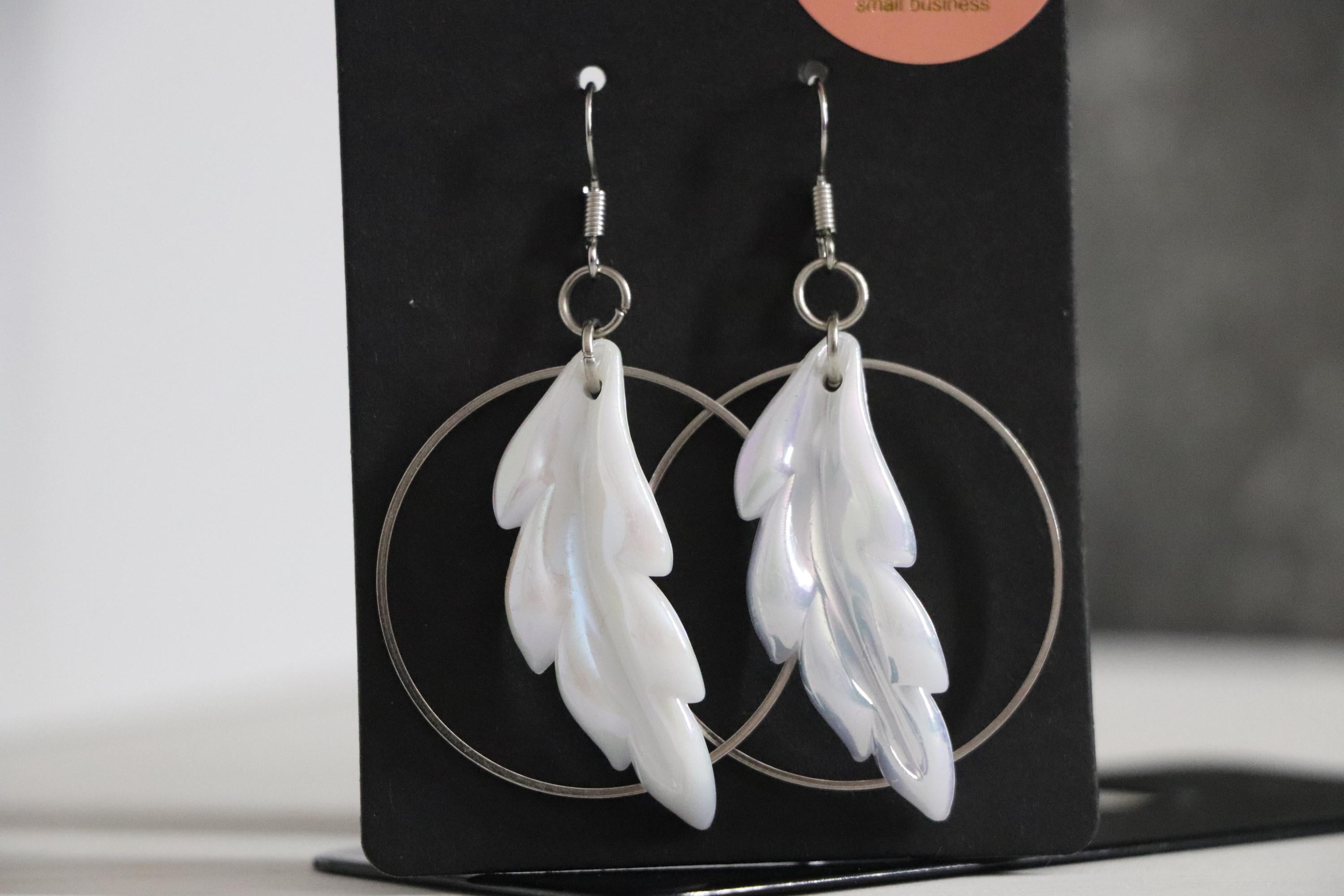 White Leaf Earrings
