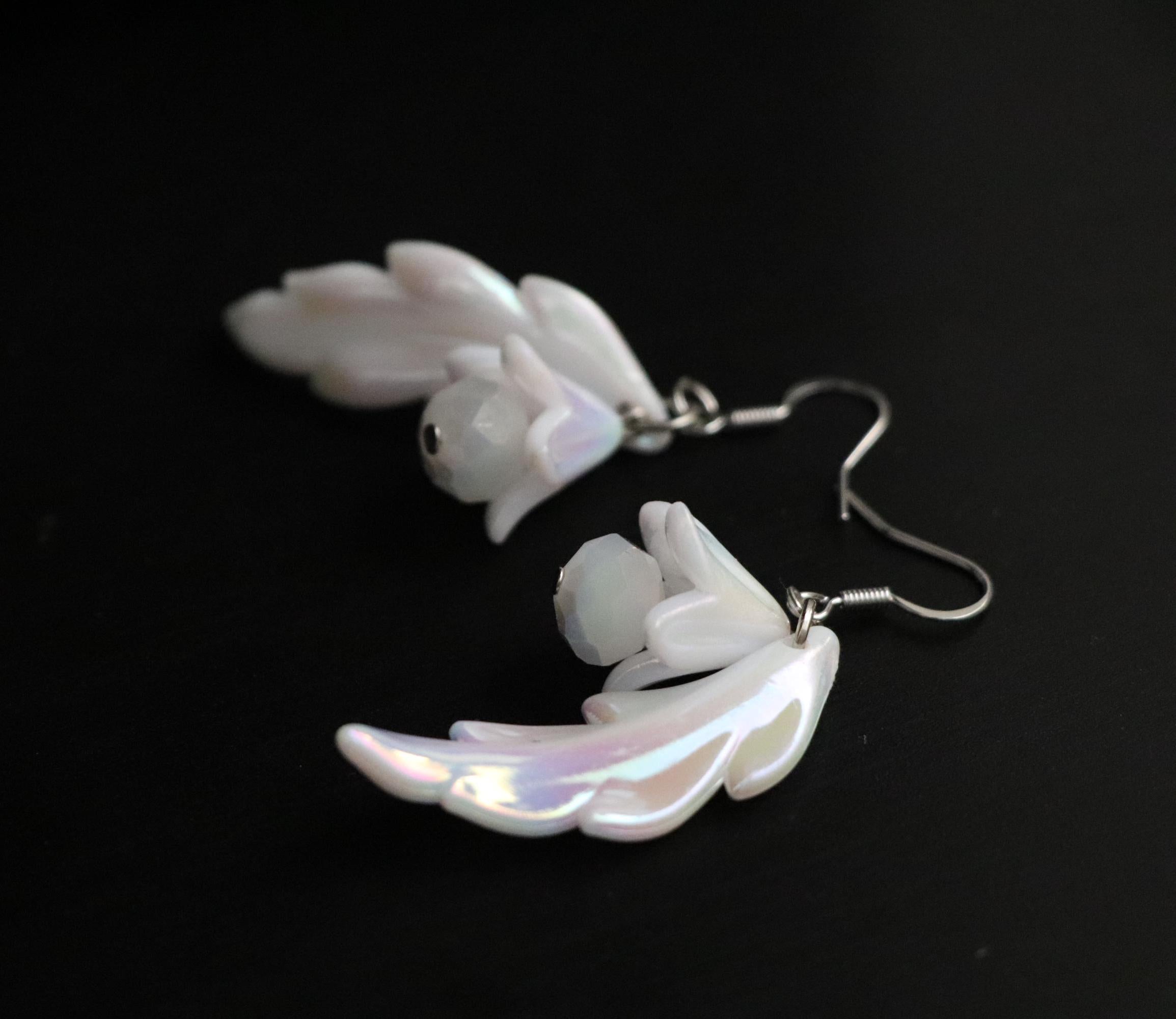 White Leaf and Flower Earrings with Crystal Beads