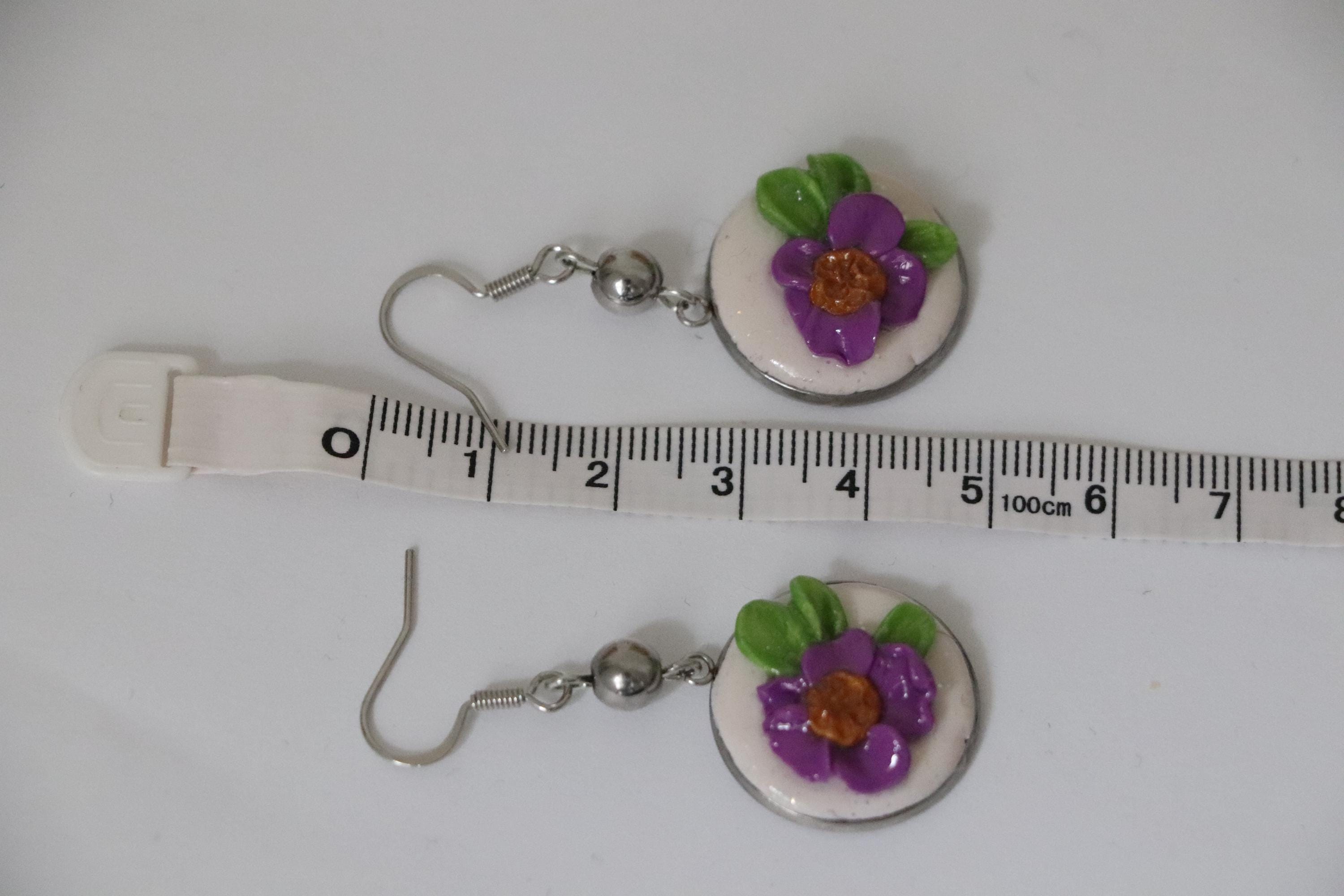 White Polymer Clay Earrings with Lilac Flower Design – Handmade Spring Jewelry Gift