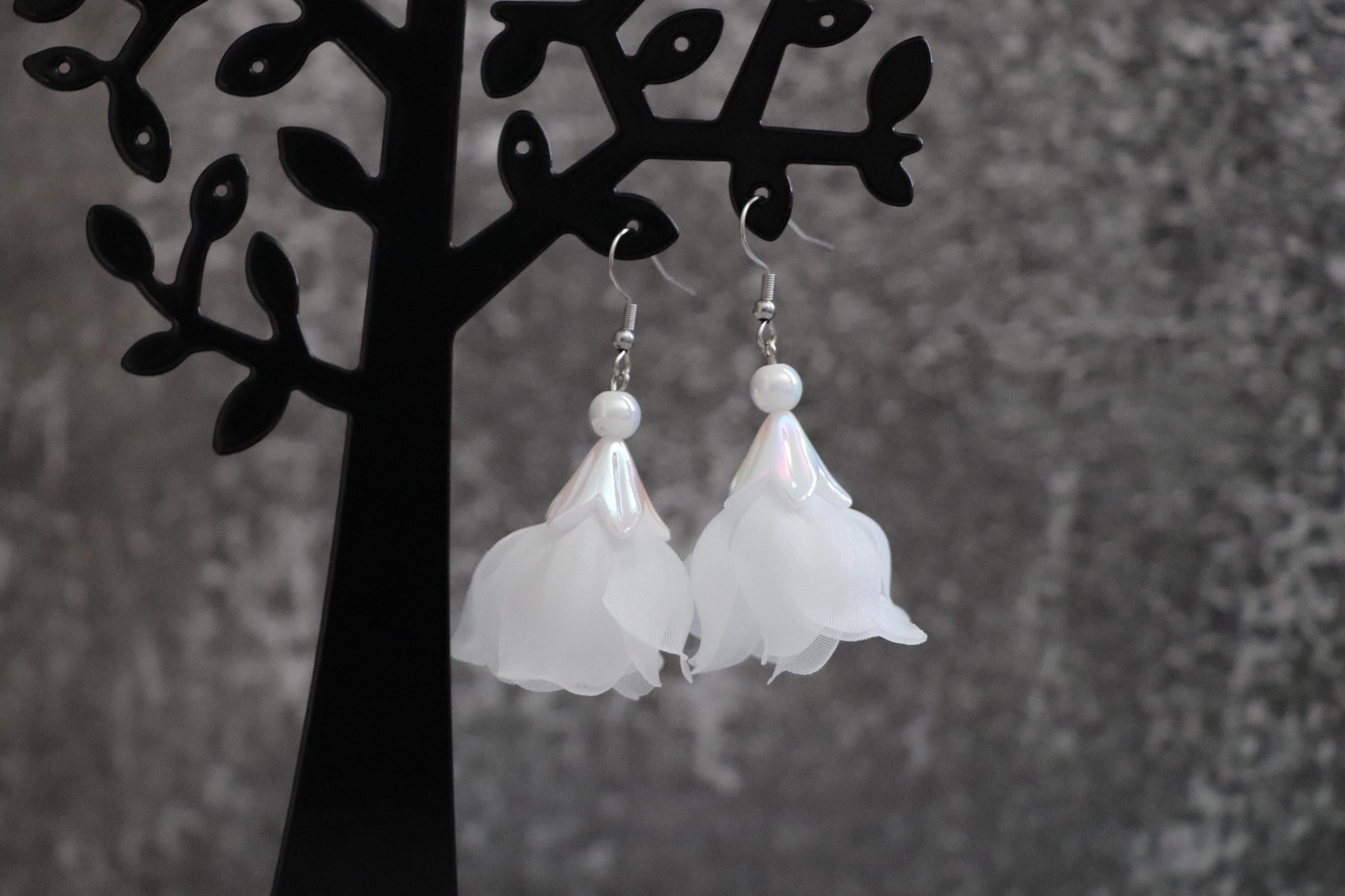 White Tulip Flower Earrings