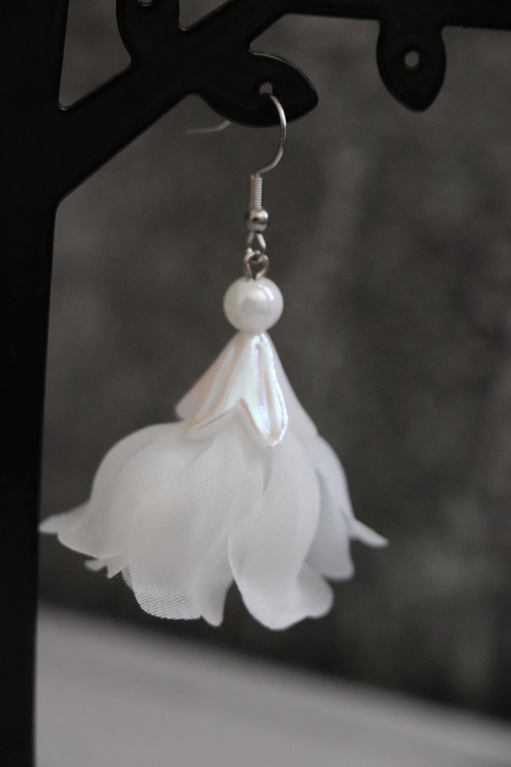 White Tulip Flower Earrings