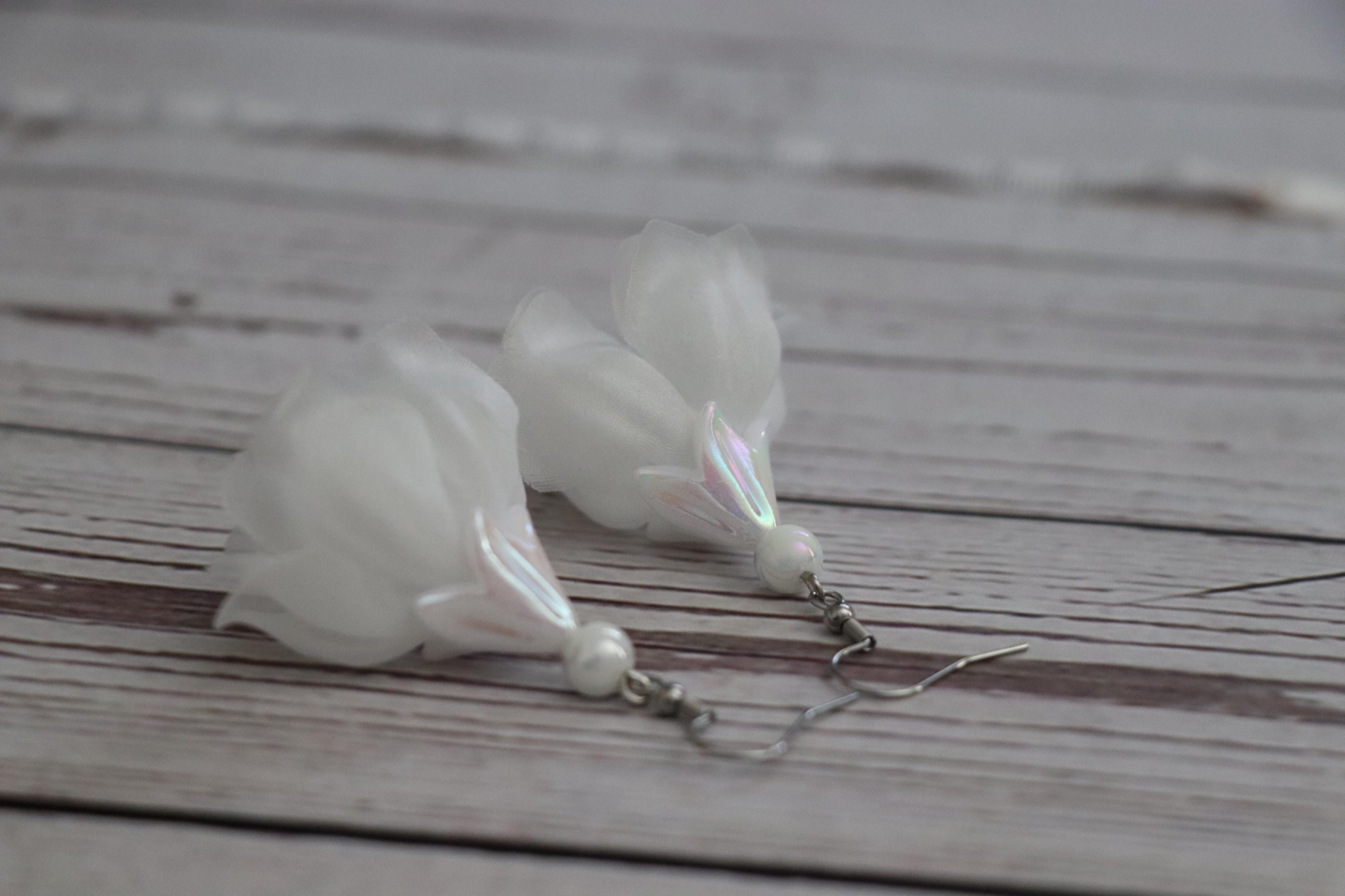 White Tulip Flower Earrings