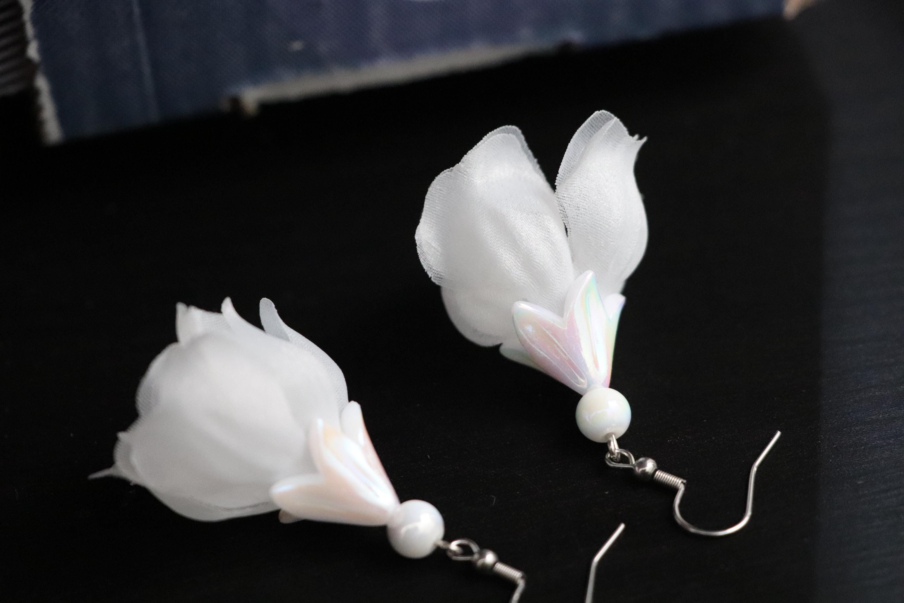 White Tulip Flower Earrings