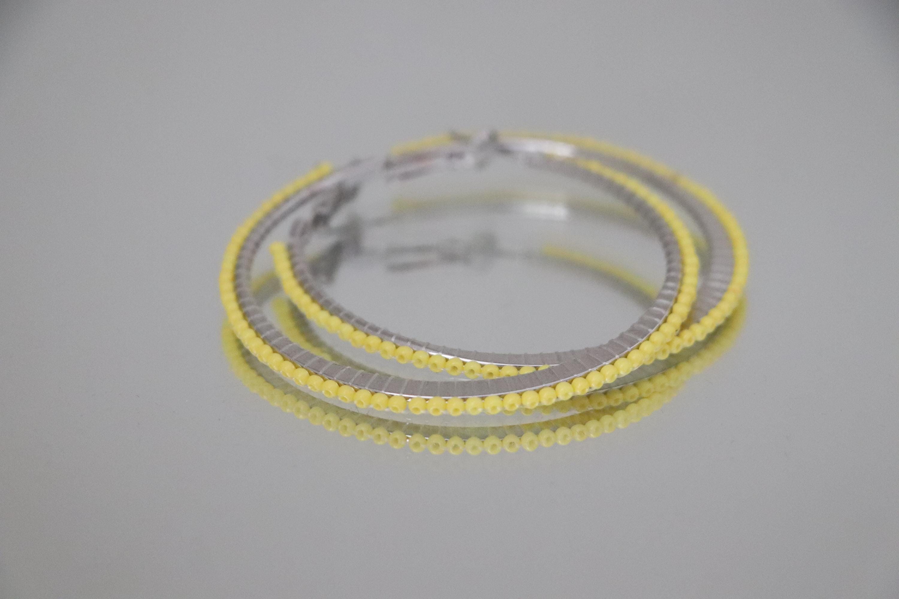 Yellow Beaded Hoop Earrings