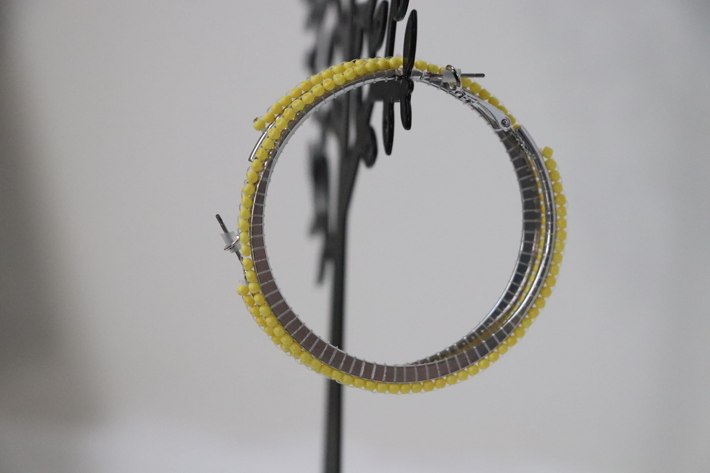 Yellow Beaded Hoop Earrings