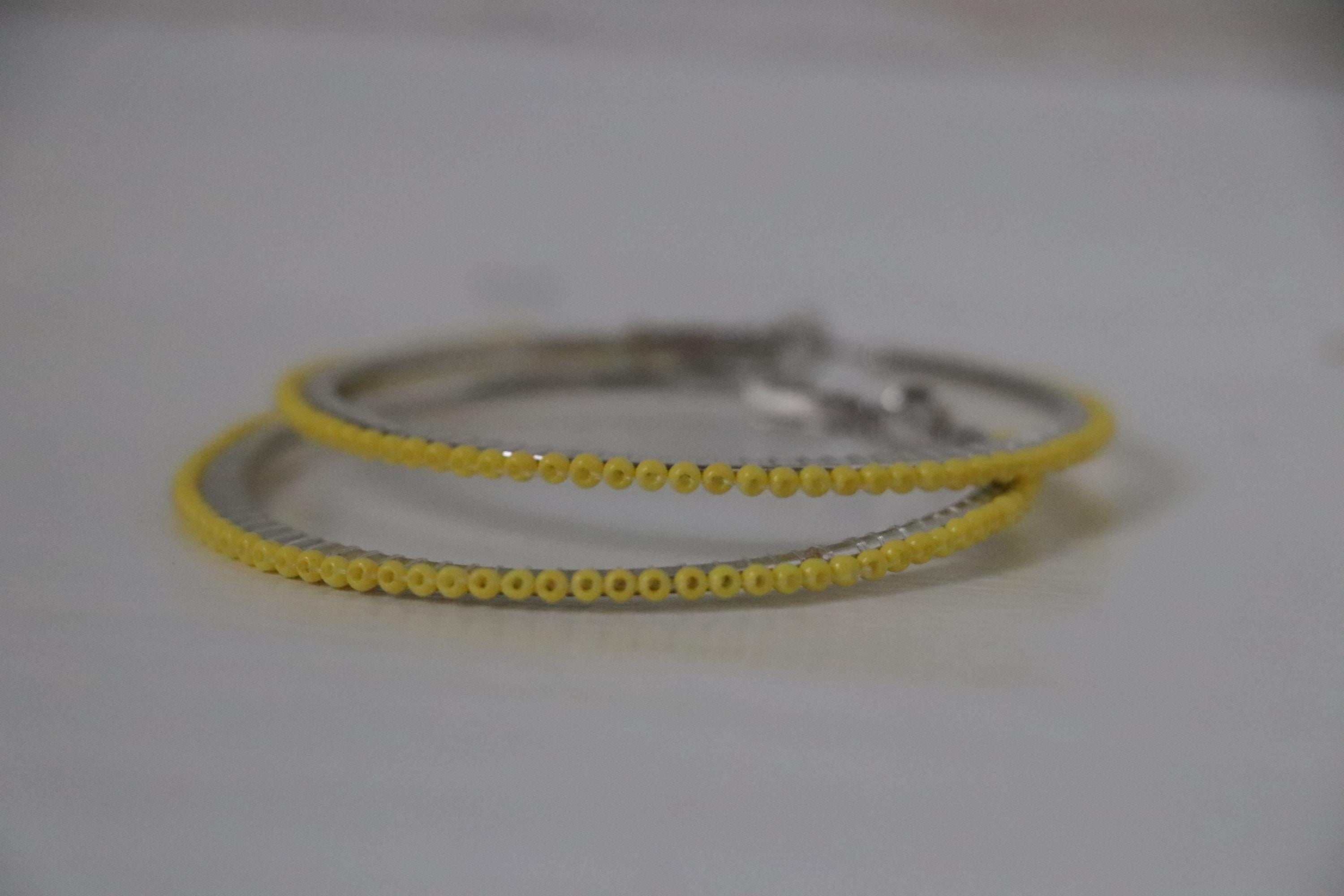 Yellow Beaded Hoop Earrings