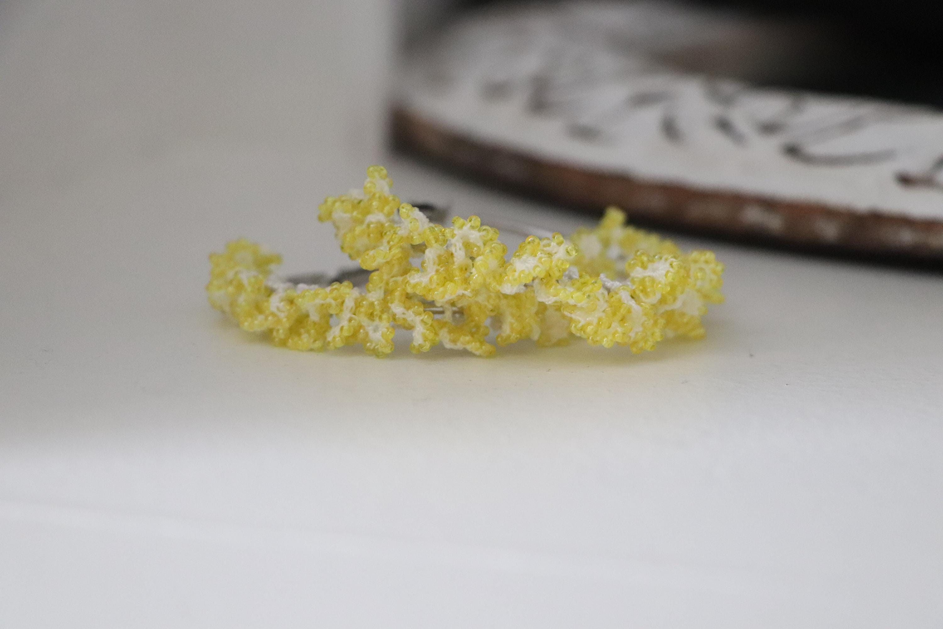 Yellow Hoop Earrings with Crochet Detail