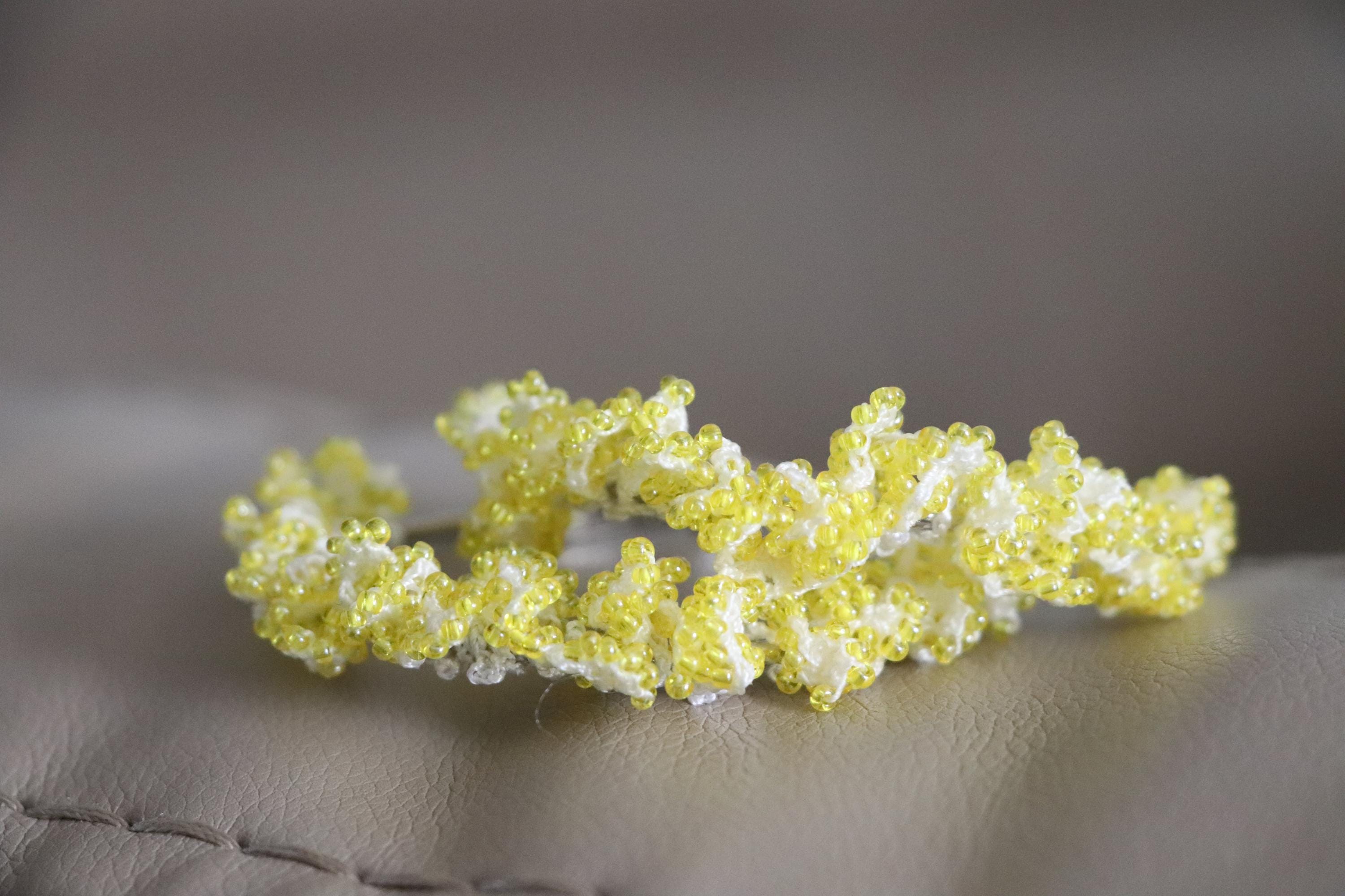 Yellow Hoop Earrings with Crochet Detail