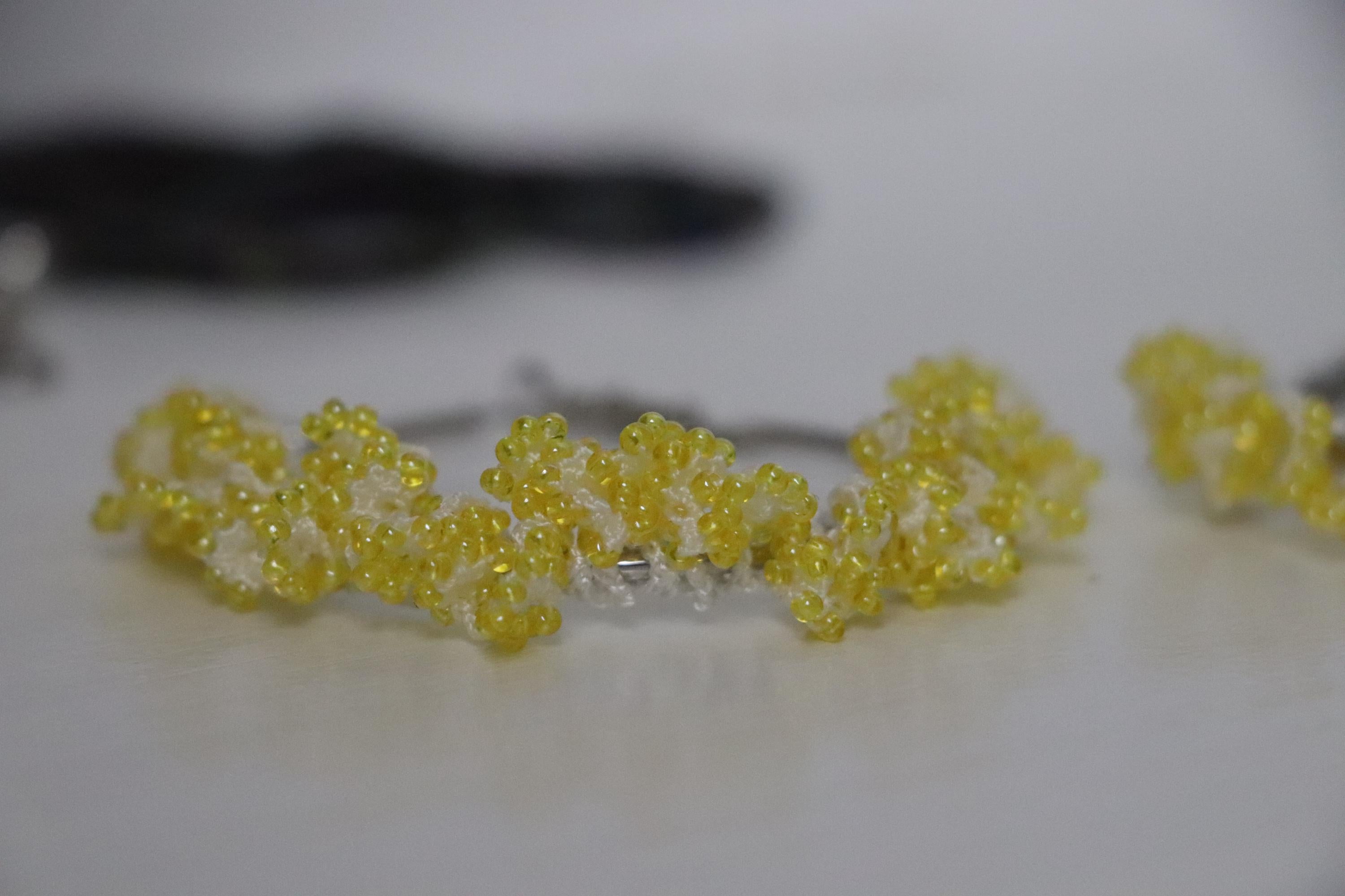 Yellow Hoop Earrings with Crochet Detail