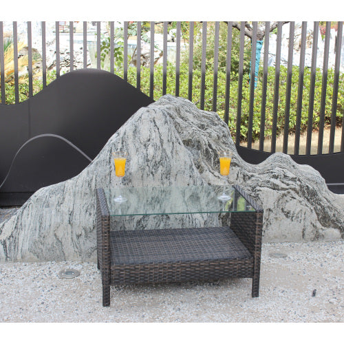 Outdoor Wicker Coffee Table with Tempered Glass – Patio Garden Furniture