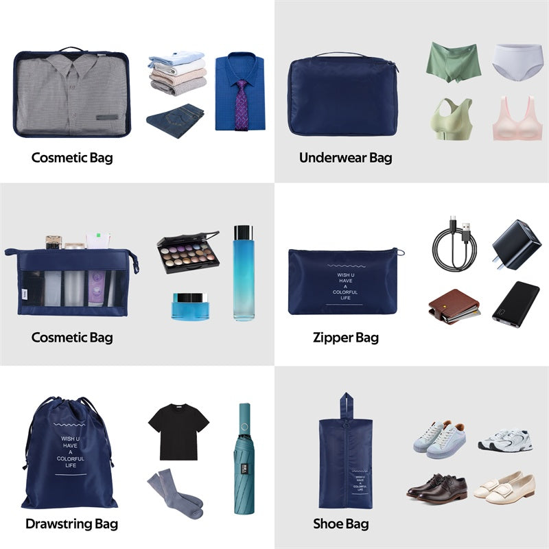Travel Packing Cubes Organizer Set – Waterproof Clothes Storage Bags