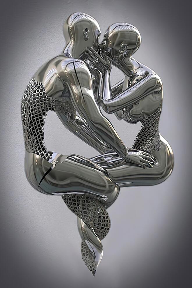 Abstract Metal Body Canvas Wall Art – Modern Sculpture Poster for Home Decor