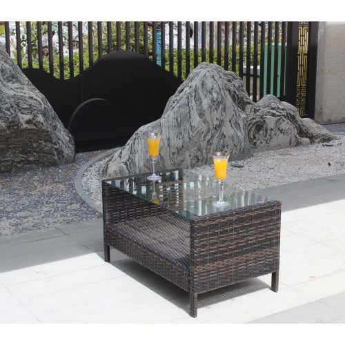 Outdoor Wicker Coffee Table with Tempered Glass – Patio Garden Furniture