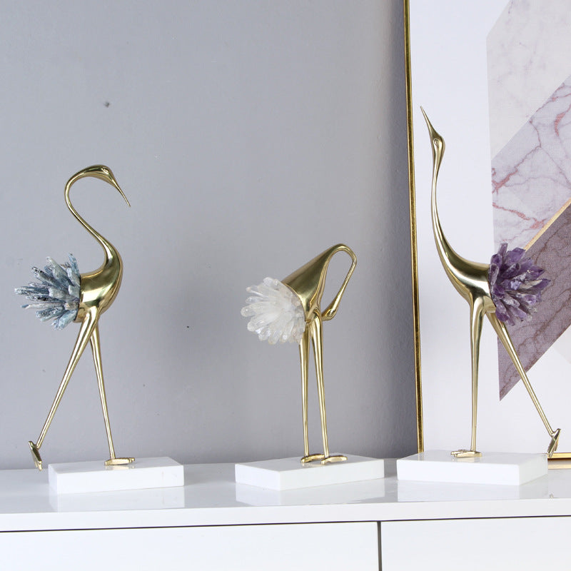 Luxury Crystal Crane Statue – Modern Bird Sculpture Home Decor